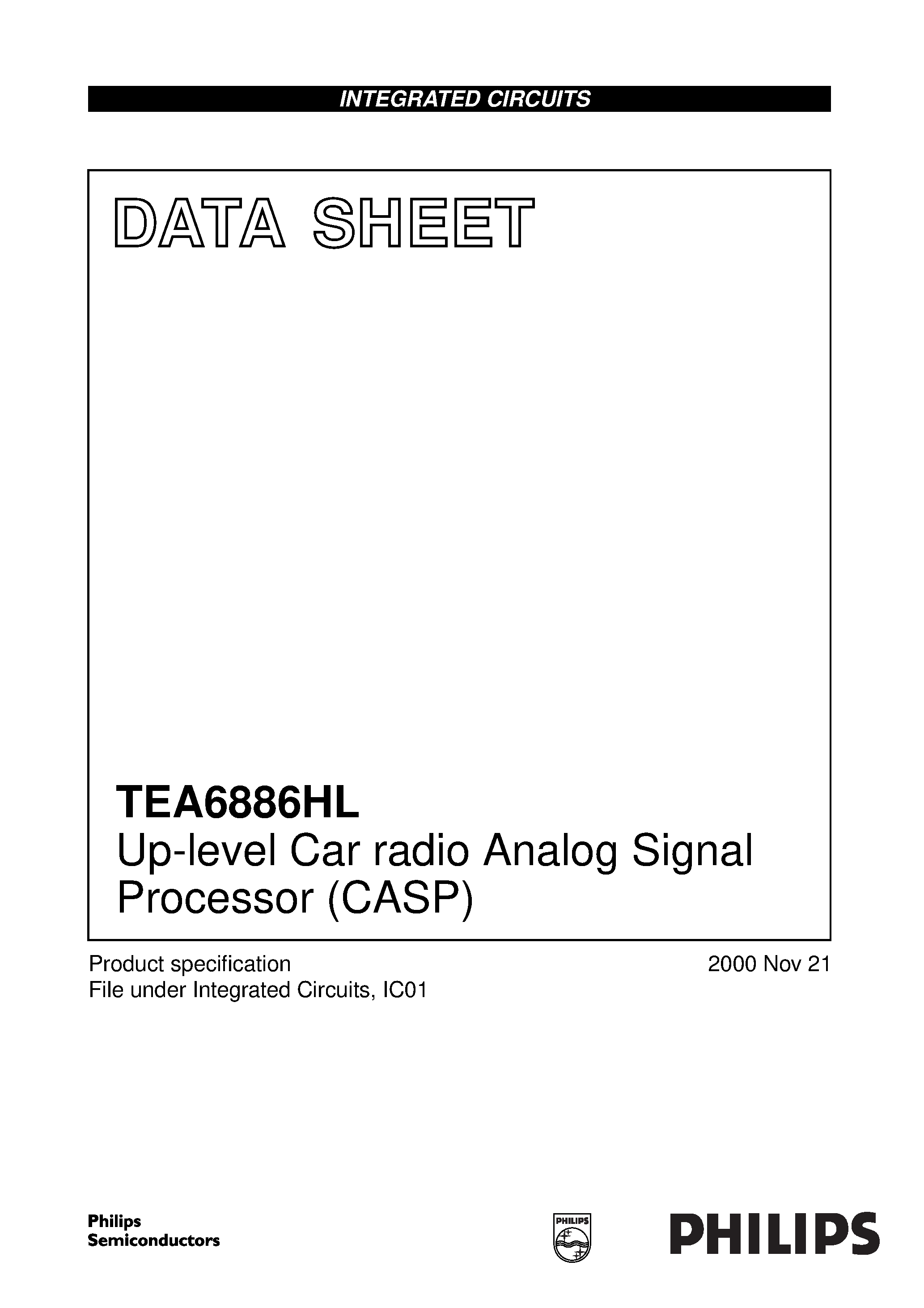 Datasheet TEA6886HL - Up-level Car radio Analog Signal Processor CASP page 1