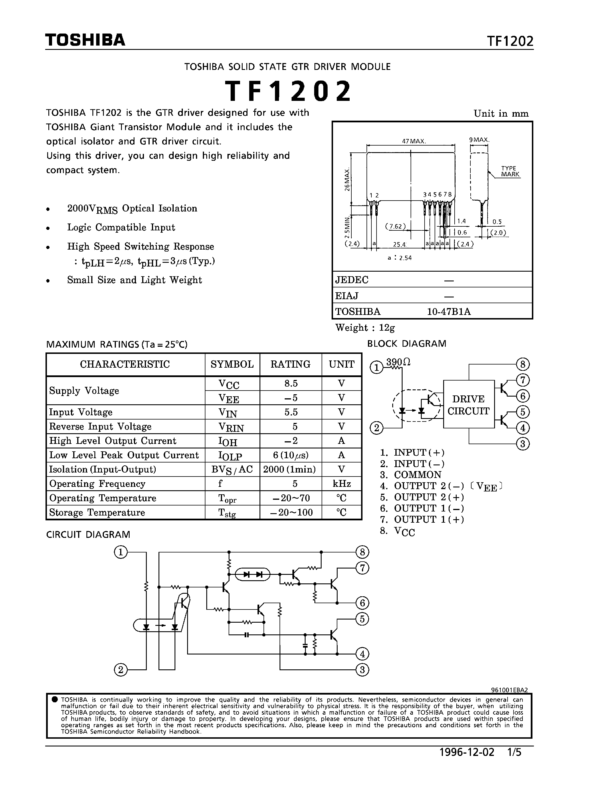 Datasheet TF1202 - SOLID STATE GTR DRIVER MODULE page 1