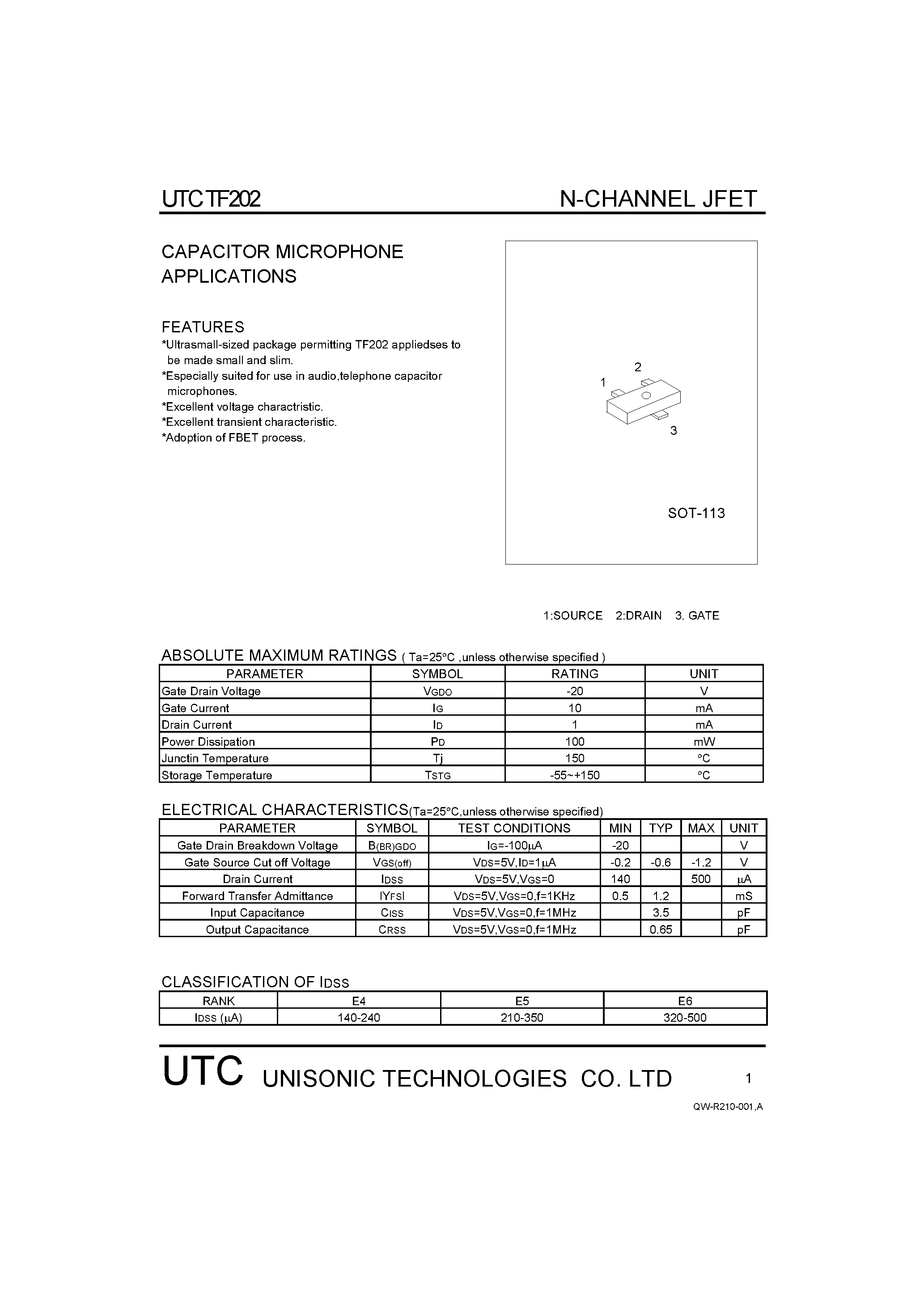 Datasheet TF202 - N-CHANNEL JFET page 1
