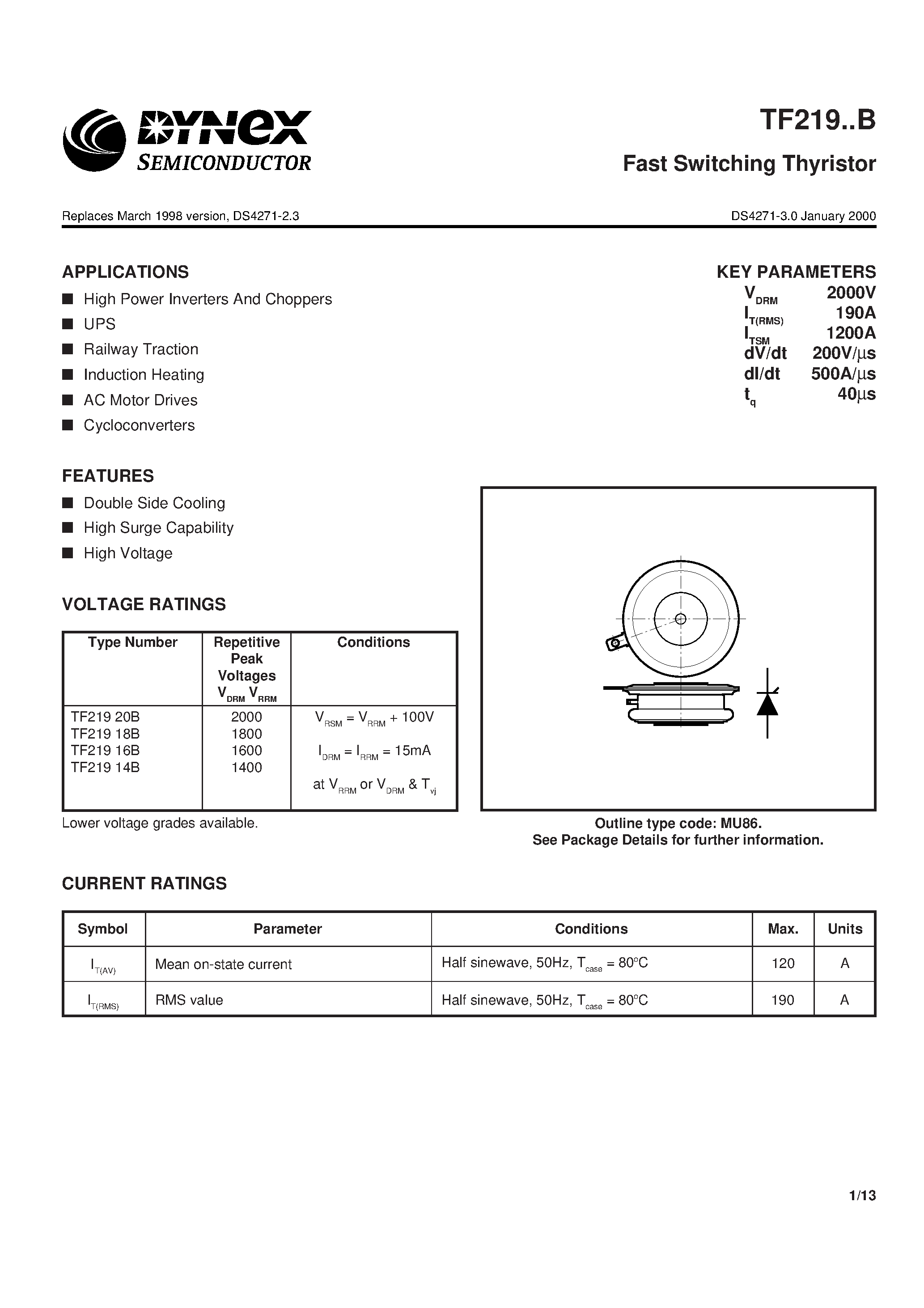 Datasheet TF21916B - Fast Switching Thyristor page 1
