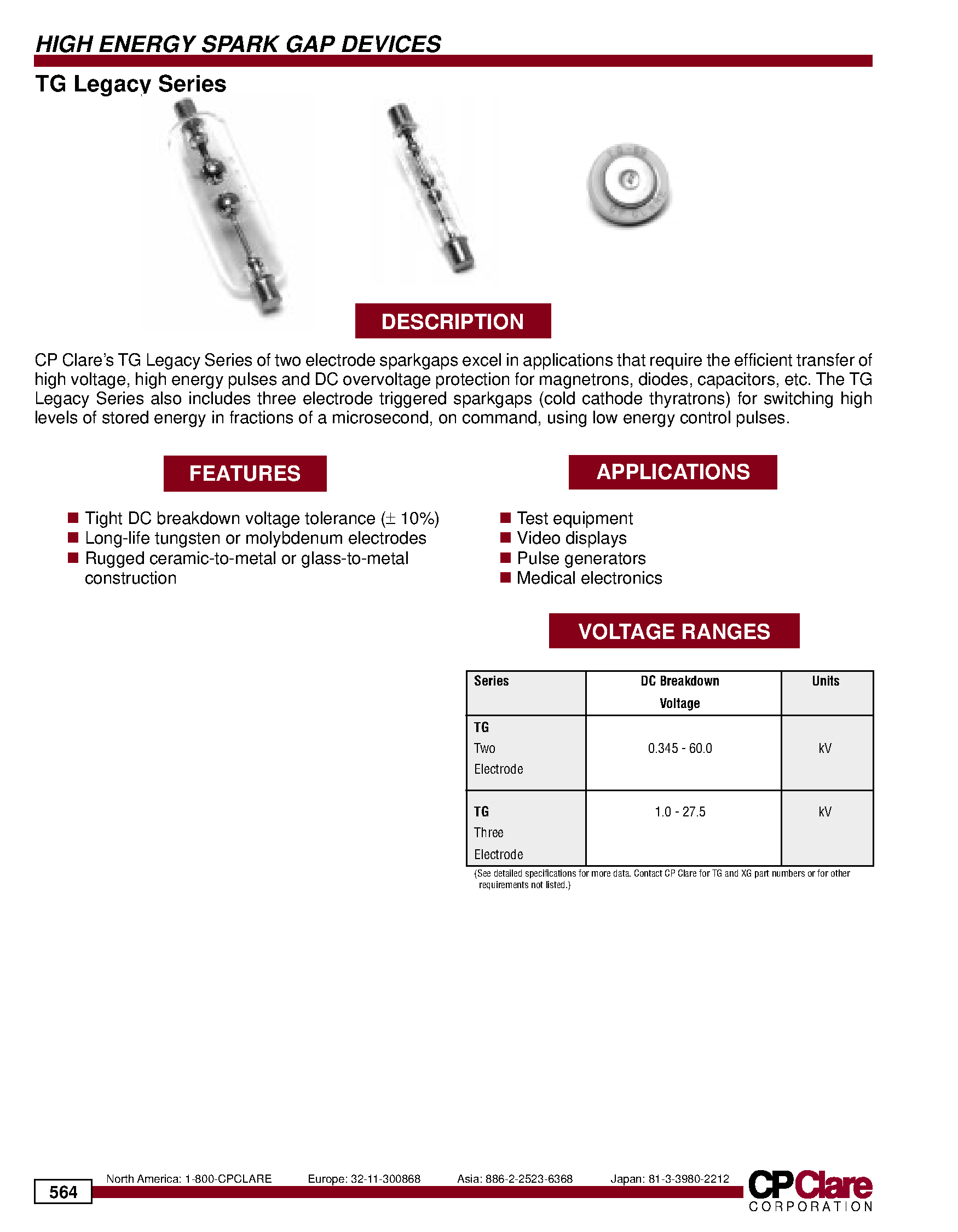 Datasheet TG-8 - HIGH ENERGY SPARK GAP DEVICES page 1