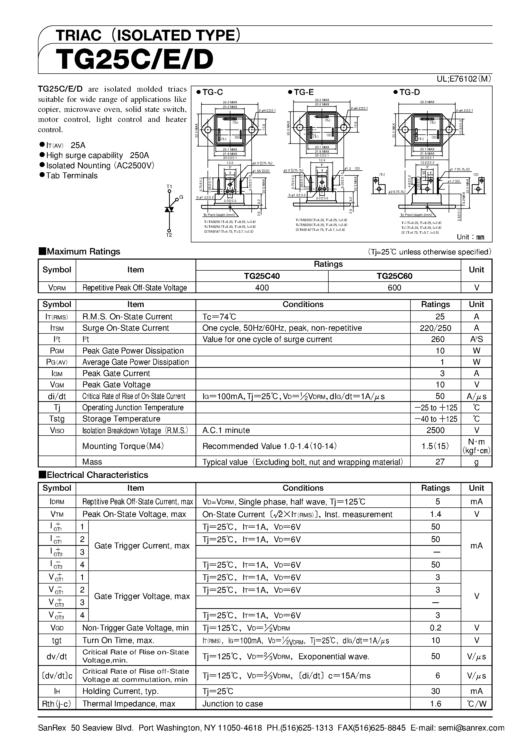 Datasheet TG25E - TRIACISOLATED TYPE page 1