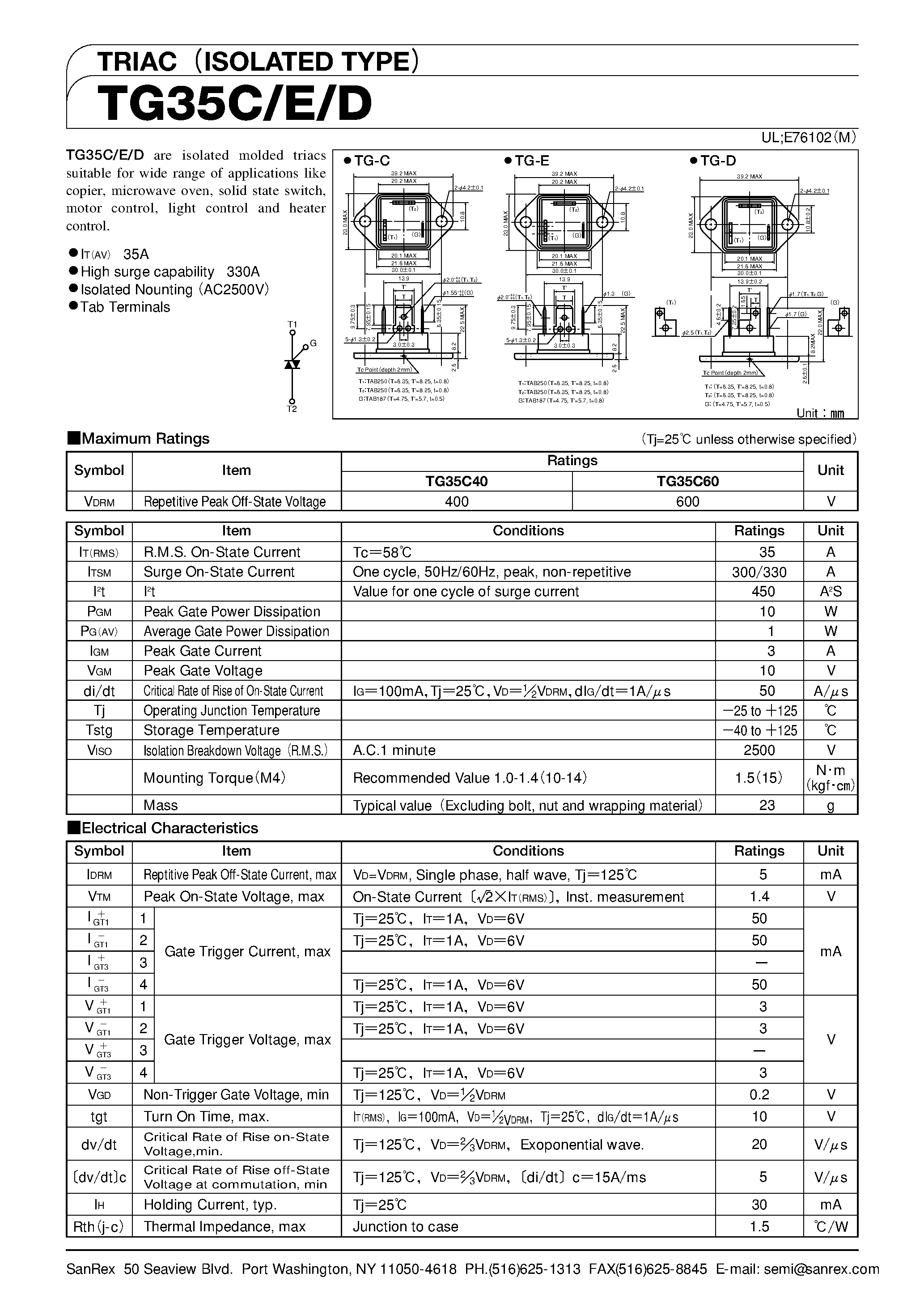 Datasheet TG35E - TRIAC (SOLATED TYPE) page 1