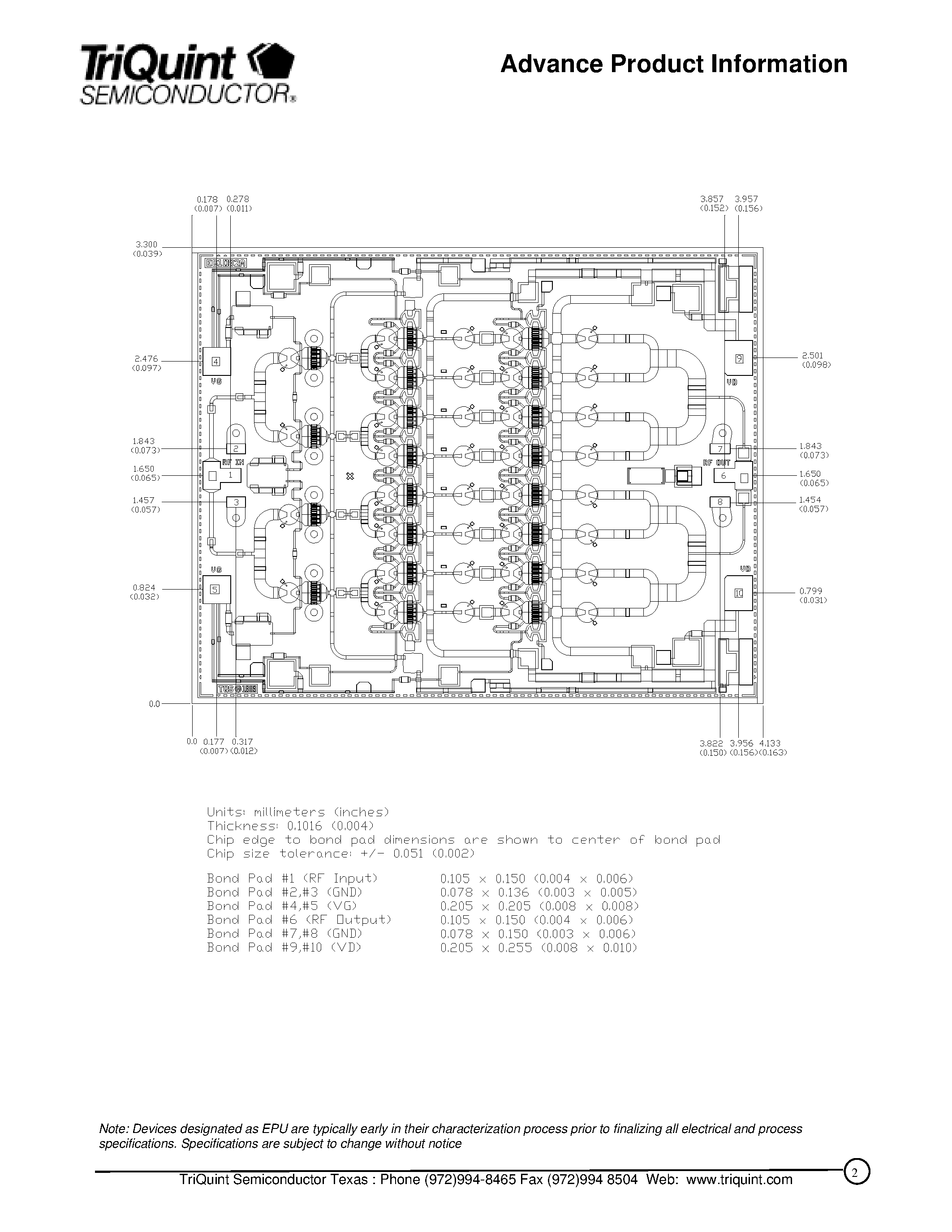 Datasheet TGA1082B - 27- 32 GHz 1.5 Watt Power Amplifier page 2