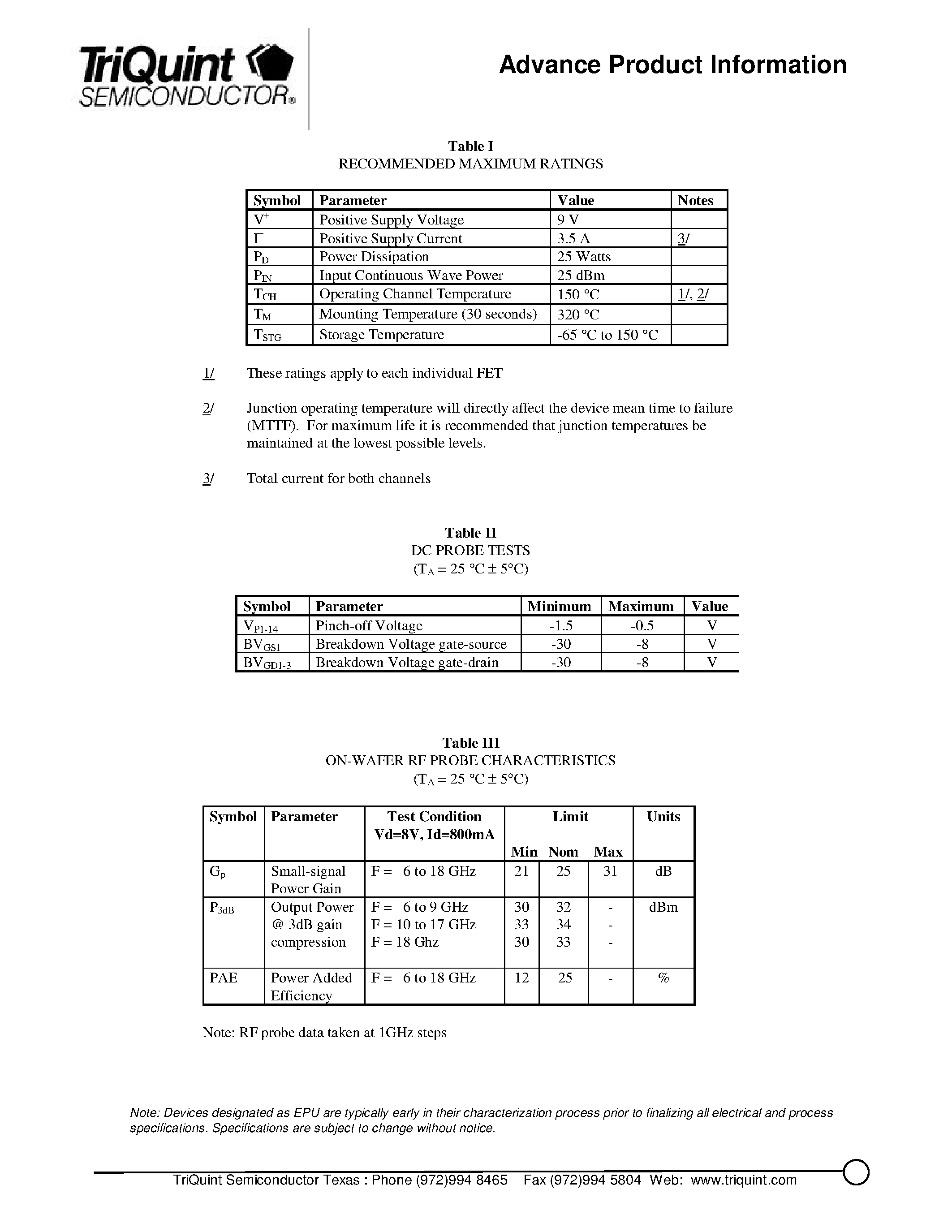 Datasheet TGA9092-EPU - 6 - 18 GHz High Power Amplifier page 2
