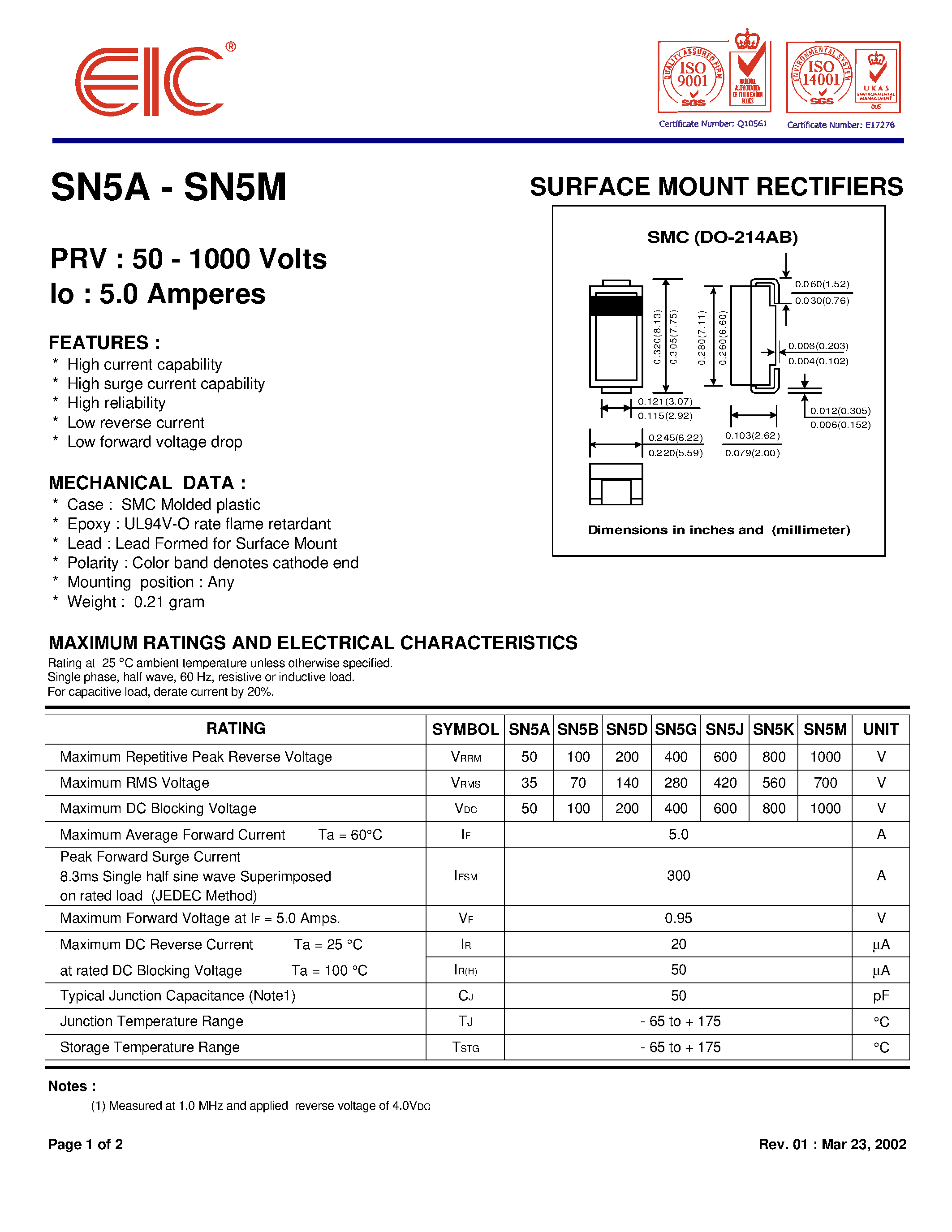 Datasheet SN5K - SURFACE MOUNT RECTIFIERS page 1