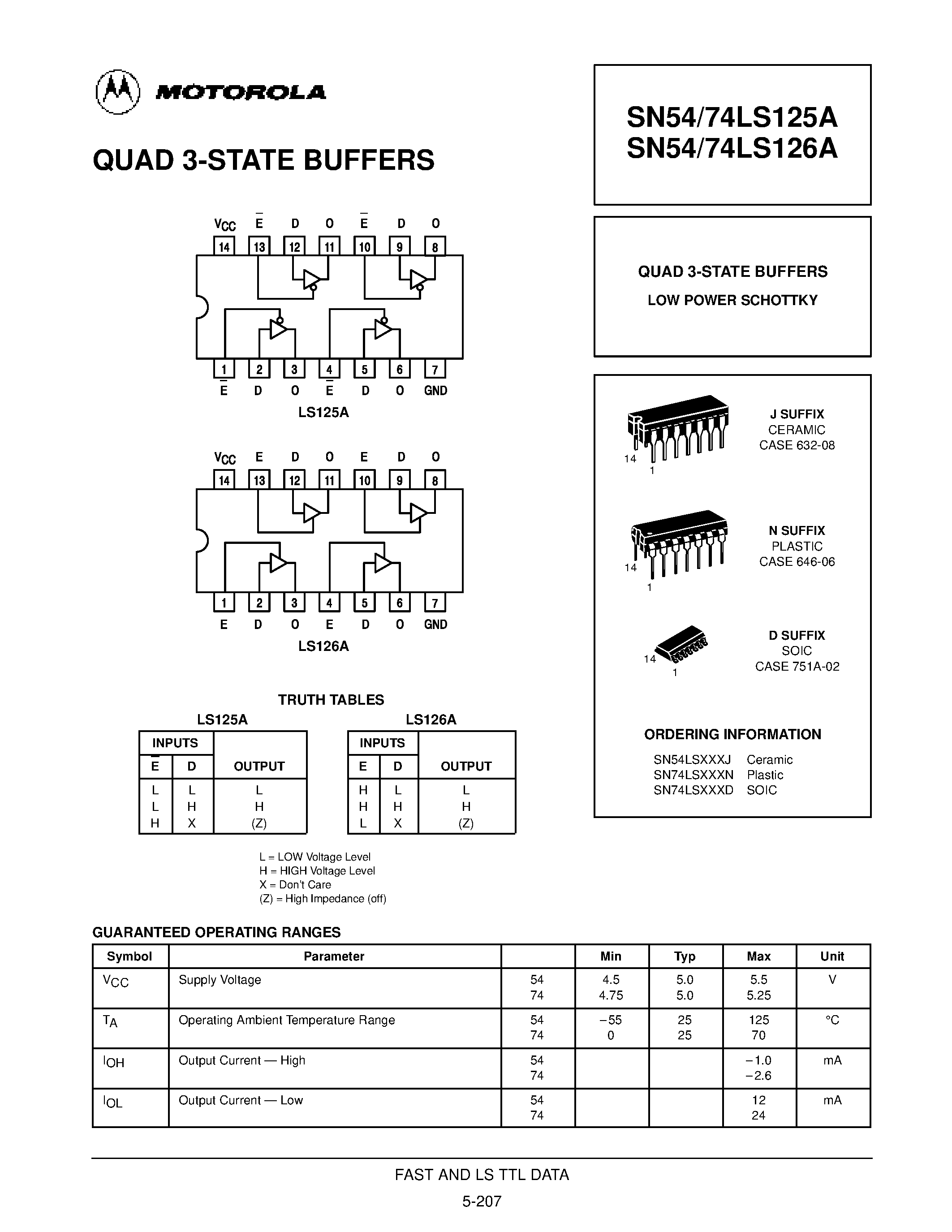 Datasheet SN54LS126J - QUAD 3-STATE BUFFERS page 1