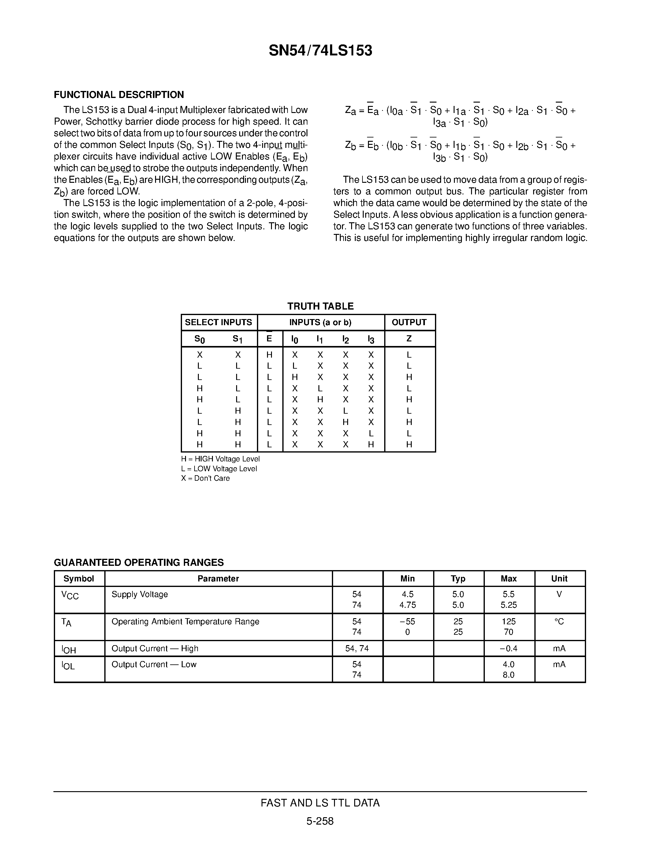 Datasheet SN54LS153J - DUAL 4-INPUT MULTIPLEXER page 2
