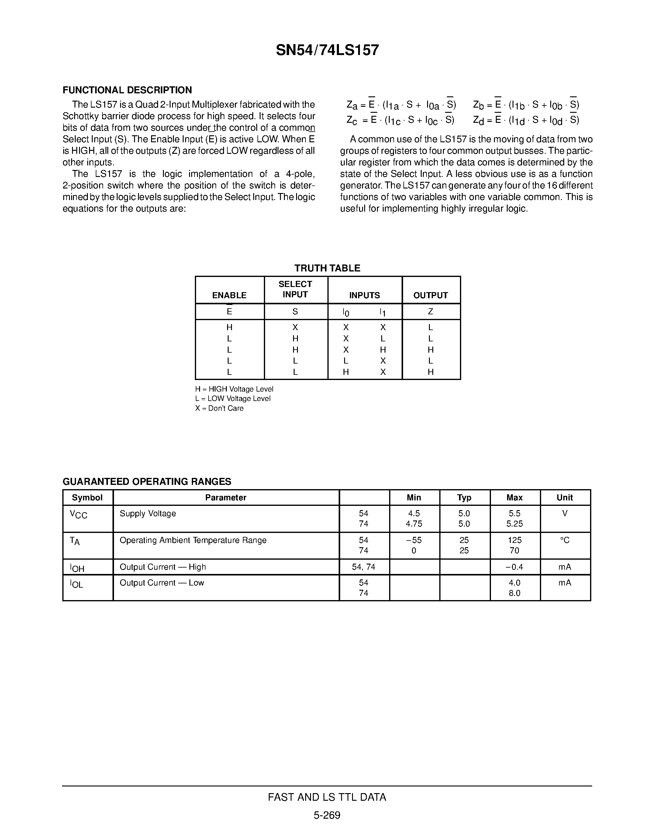 Datasheet SN54LS157 - QUAD 2-INPUT MULTIPLEXER page 2