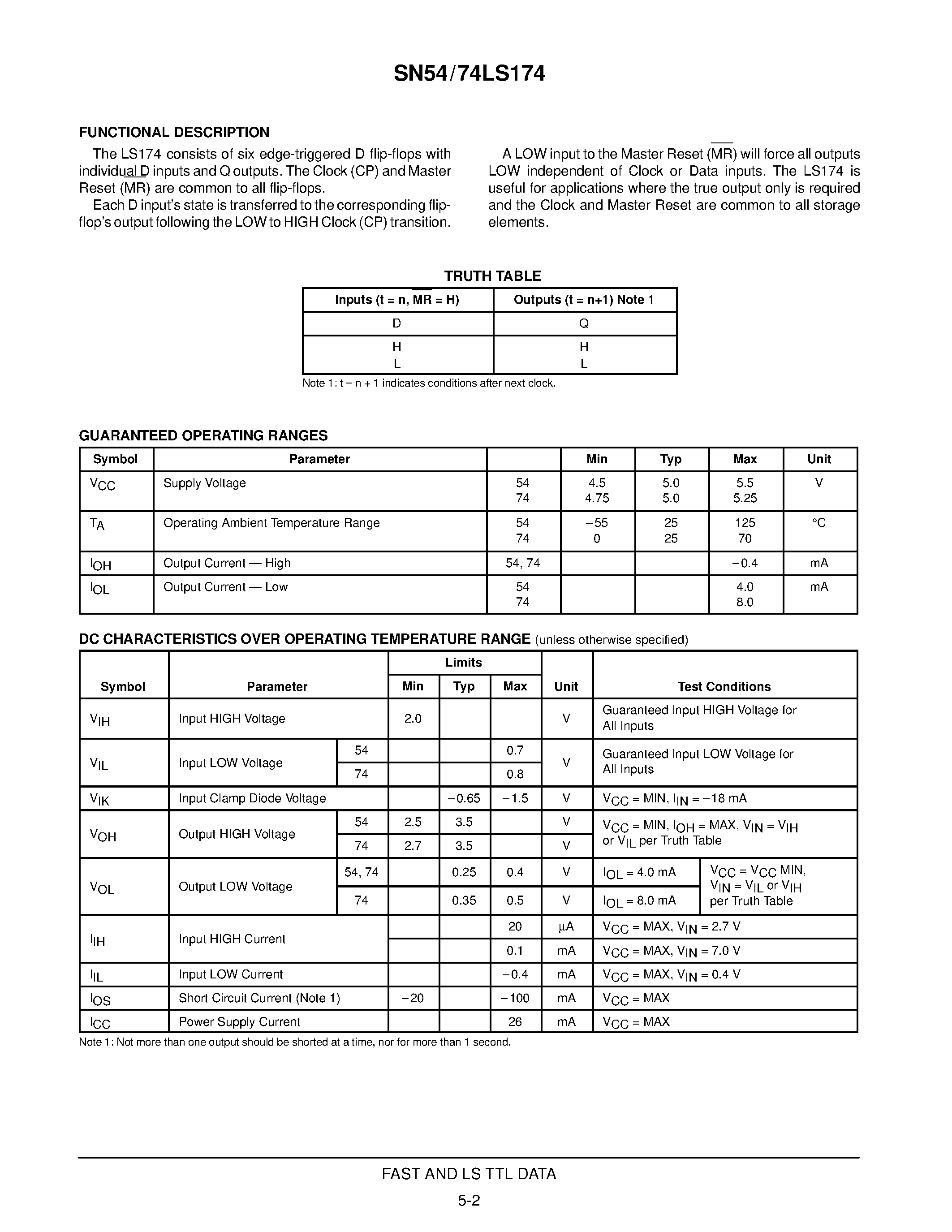 Даташит SN54LS174J - HEX D FLIP-FLOP страница 2