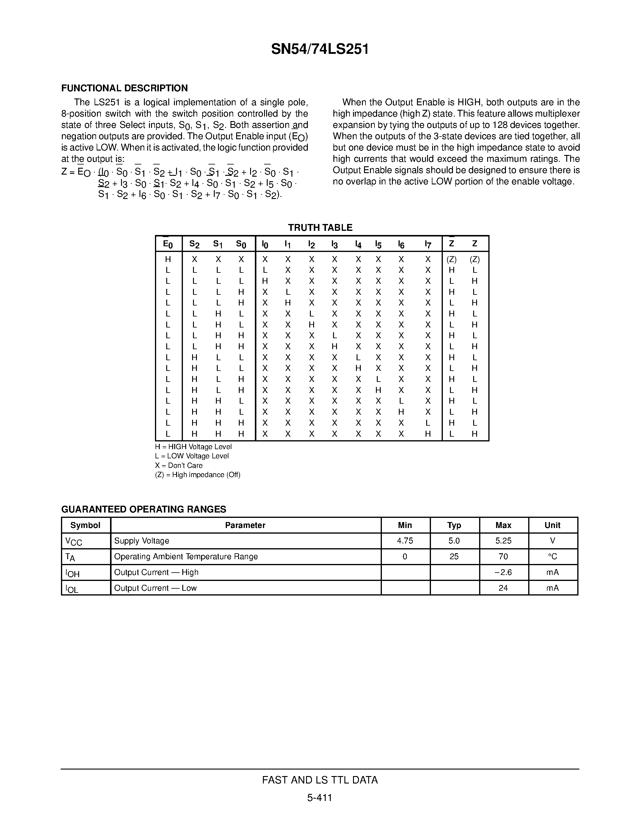 Datasheet SN54LS251 - 8-INPUT MULTIPLEXER WITH 3-STATE OUTPUTS page 2