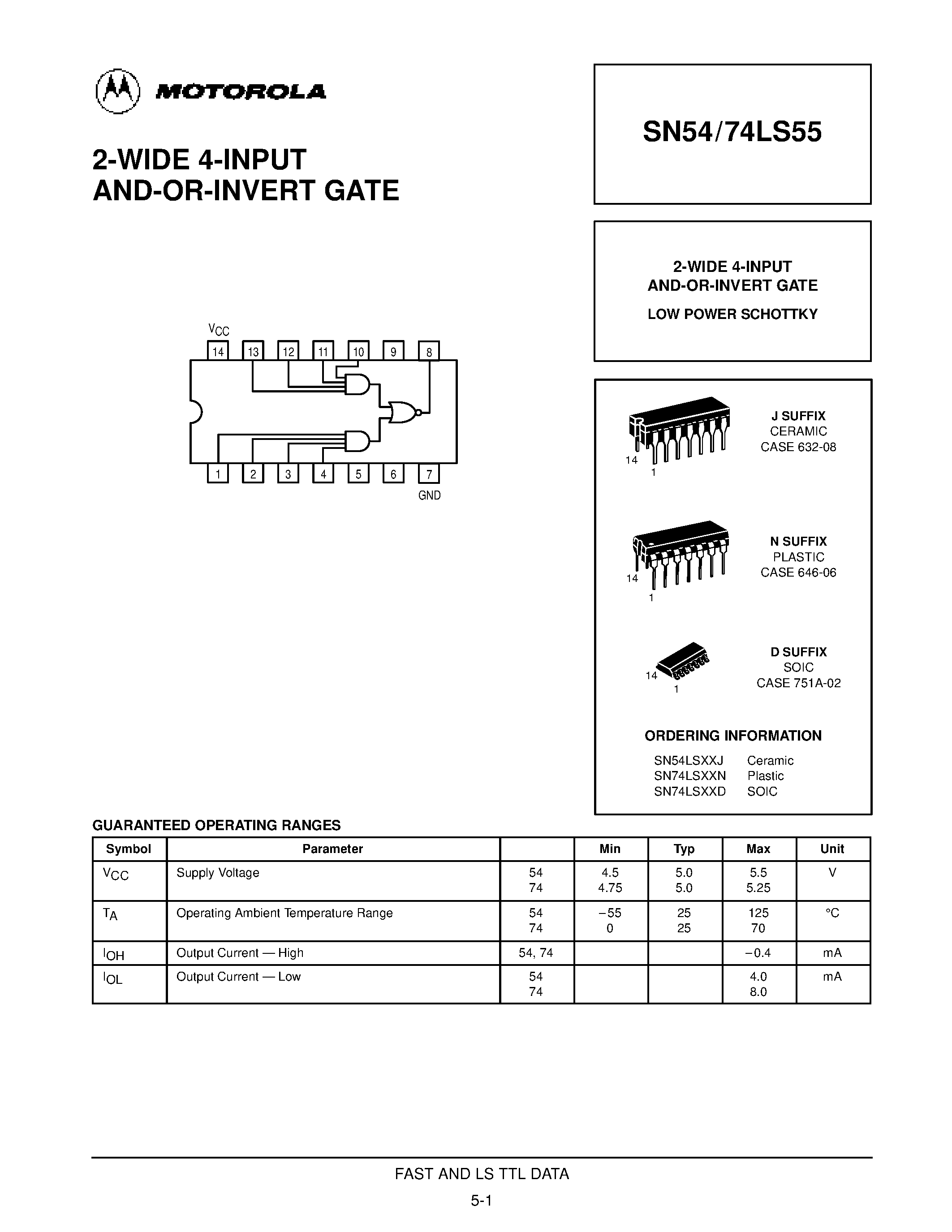 Datasheet SN54LS55J - 2-WIDE 4-INPUT AND-OR-INVERT GATE page 1