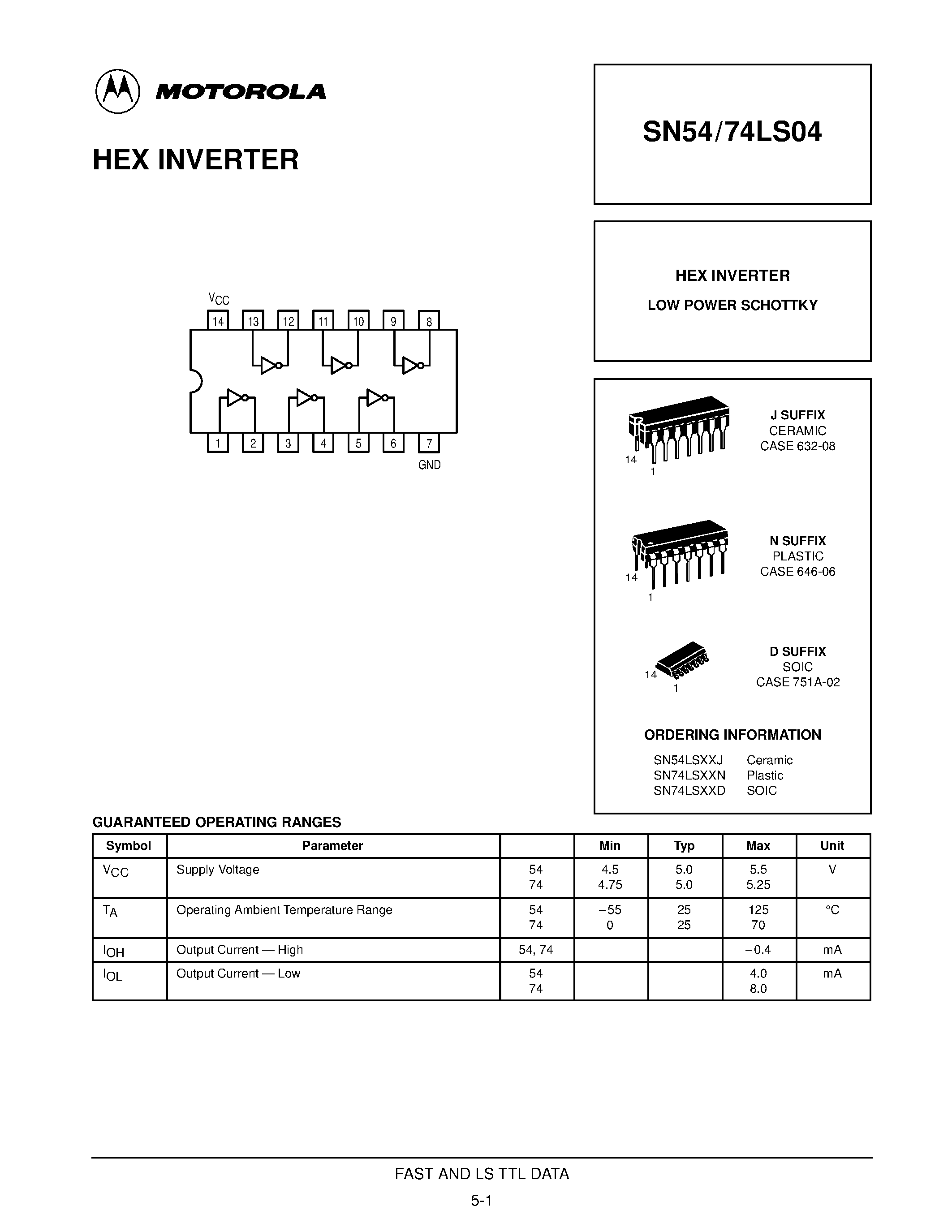 Datasheet SN54LSXXJ - 4-BIT D LATCH LOW POWER SCHOTTKY page 1