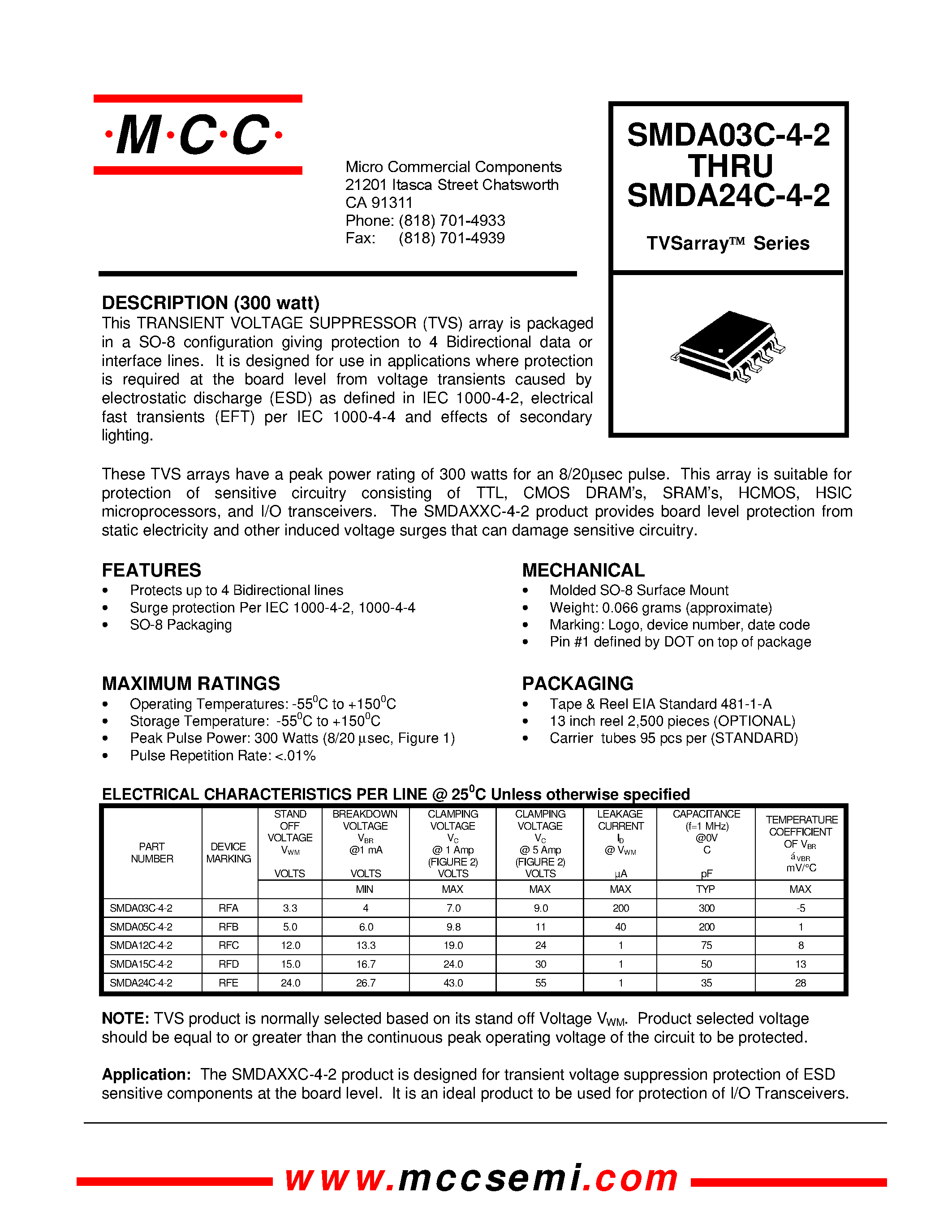 Datasheet SMDA03C-4-2 - TVSarray Series page 1
