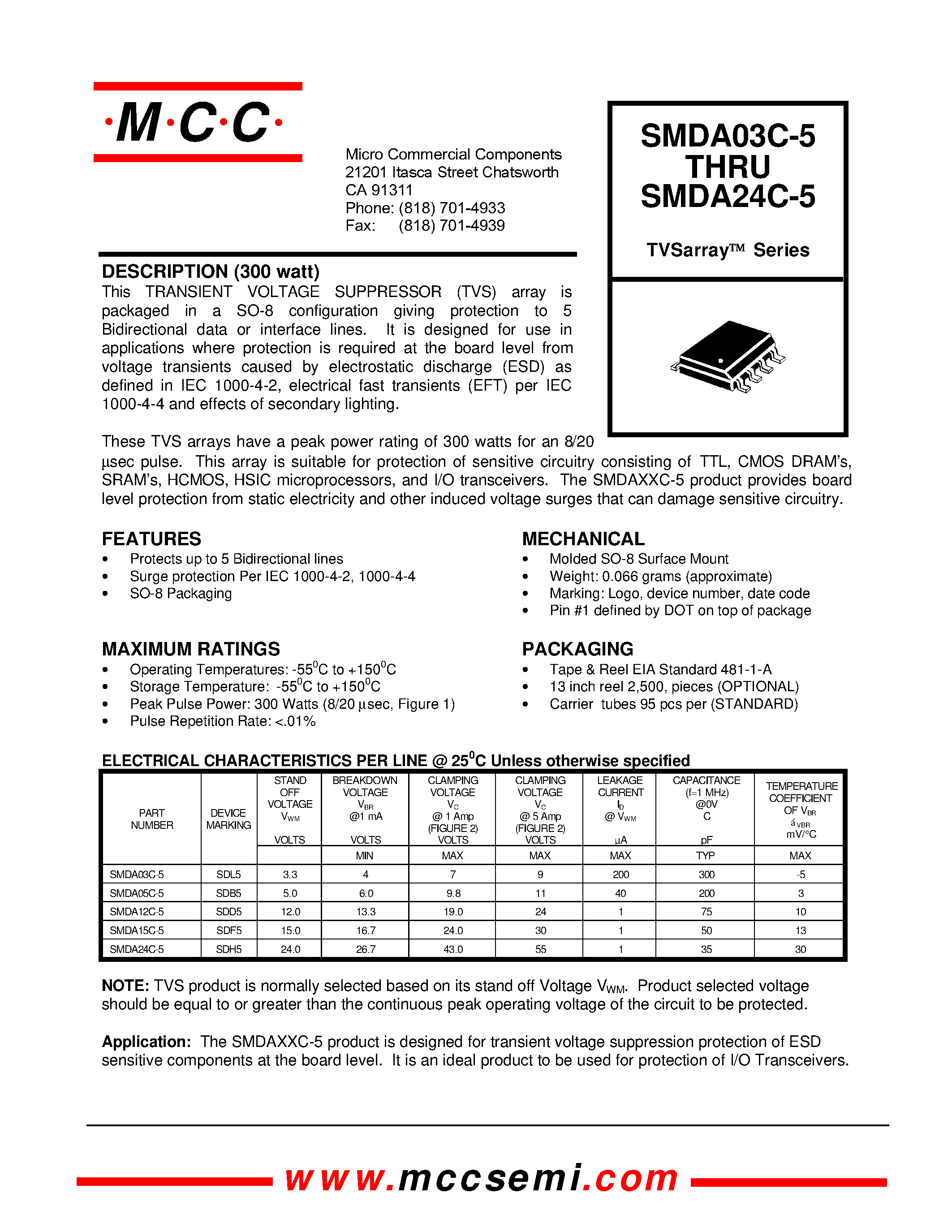 Datasheet SMDA03C-5 - TRANSIENT VOLTAGE SUPPRESSOR page 1