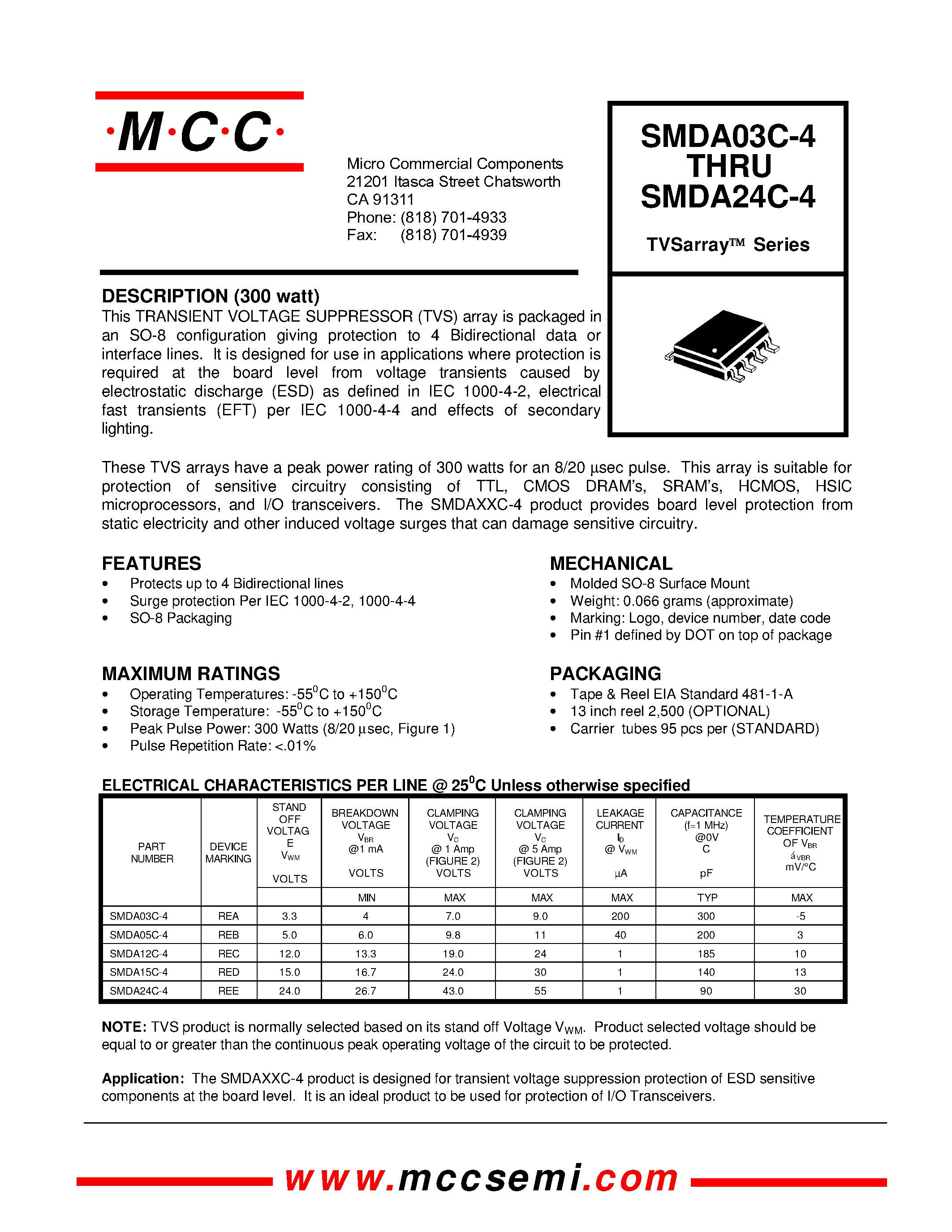 Datasheet SMDA05C-4 - TRANSIENT VOLTAGE SUPPRESSOR page 1