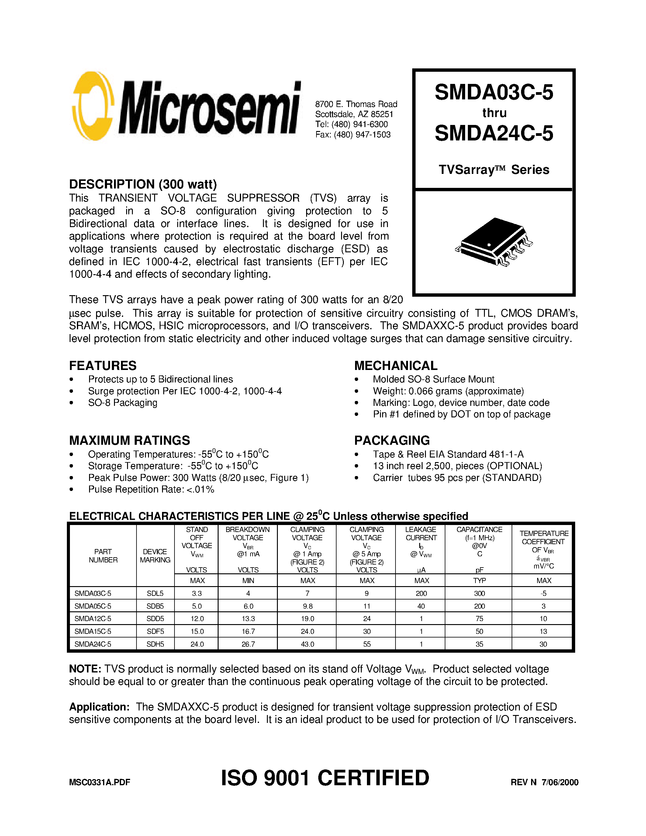 Datasheet SMDA05C-5 - TVSarray Series page 1