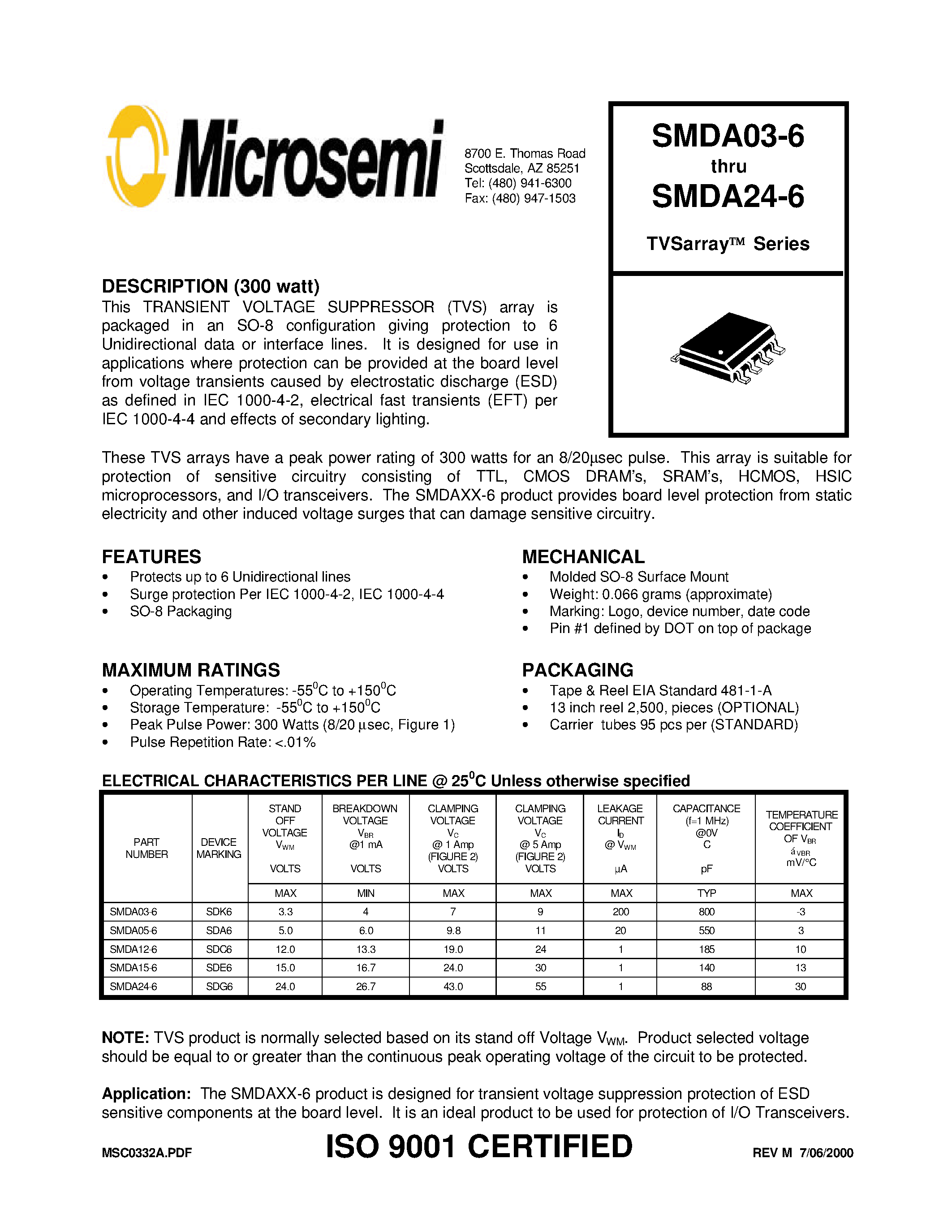 Datasheet SMDA15-6 page 1 Datasheet SMDA15-6 - TVSarray Series page 1