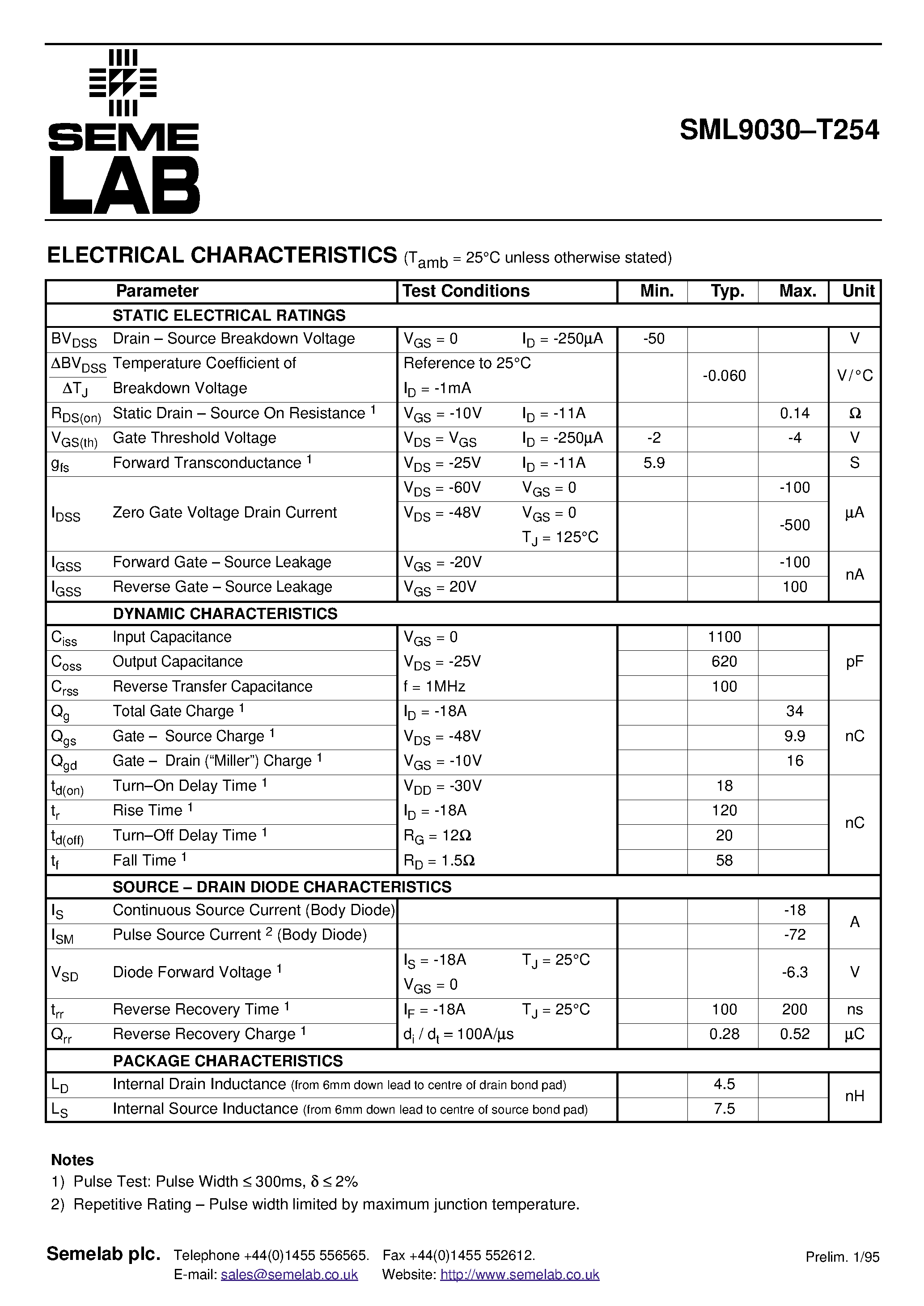 Datasheet SML9030-T254 - P-CHANNEL MOS TRANSISTOR page 2