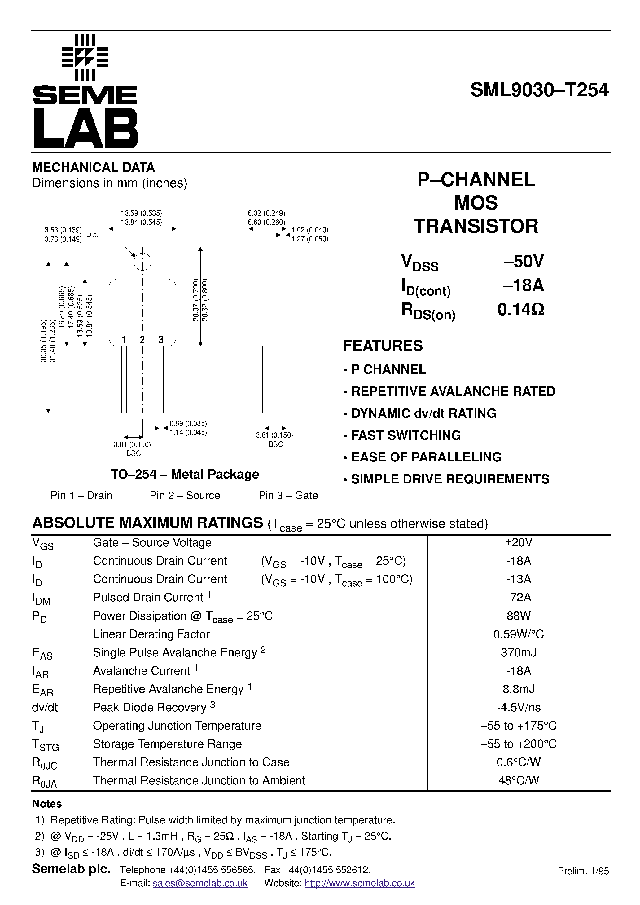 Даташит на микросхему SML9030T254 страница 1 Даташит SML9030T254 - P-CHANNEL MOS TRANSISTOR страница 1