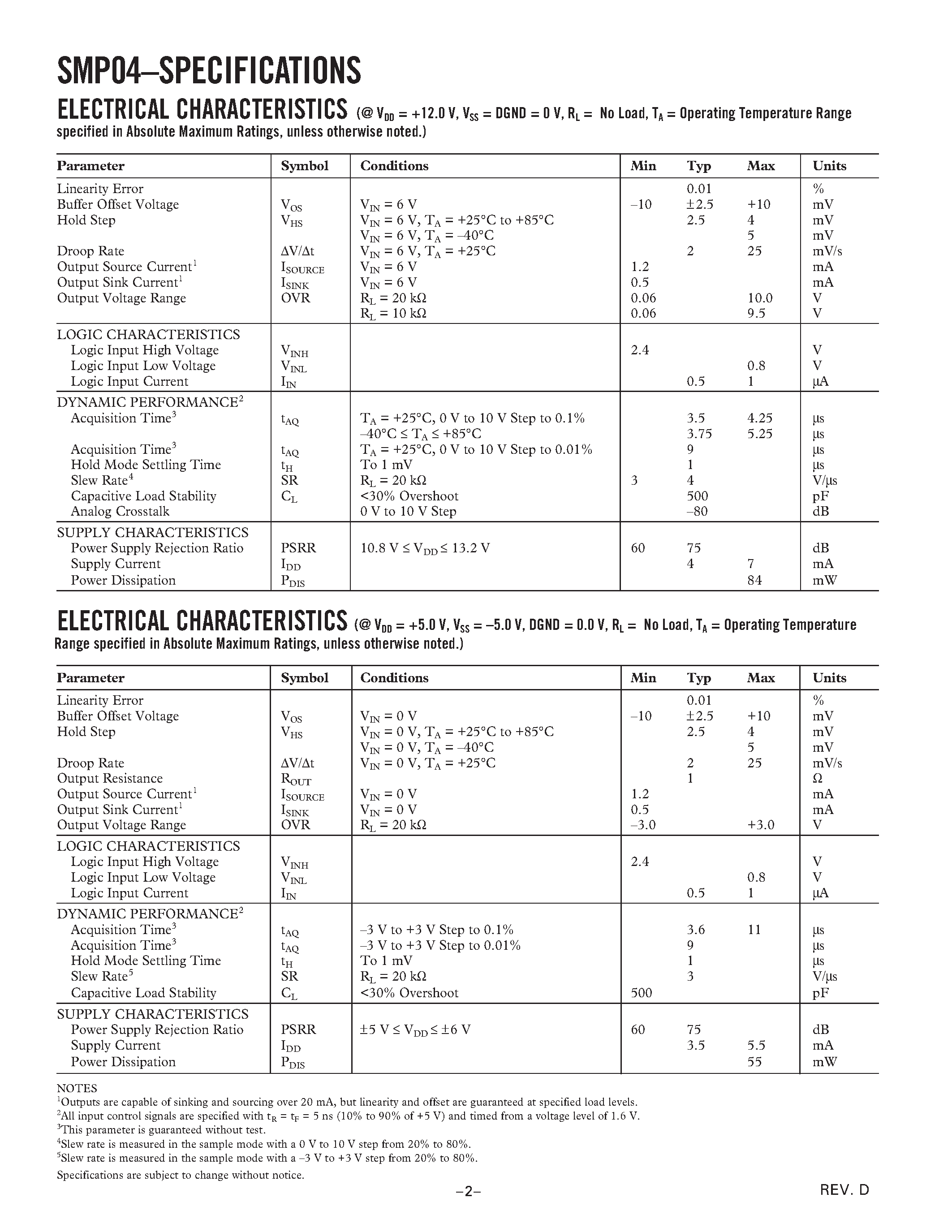 Datasheet SMP04ES - CMOS Quad Sample-and-Hold Amplifier page 2