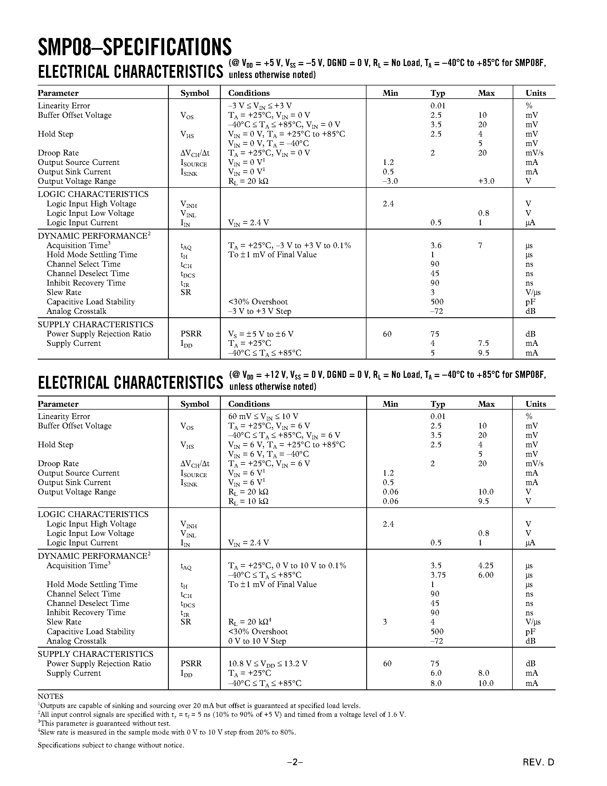 Datasheet SMP08FS - Octal Sample-and-Hold with Multiplexed Input page 2