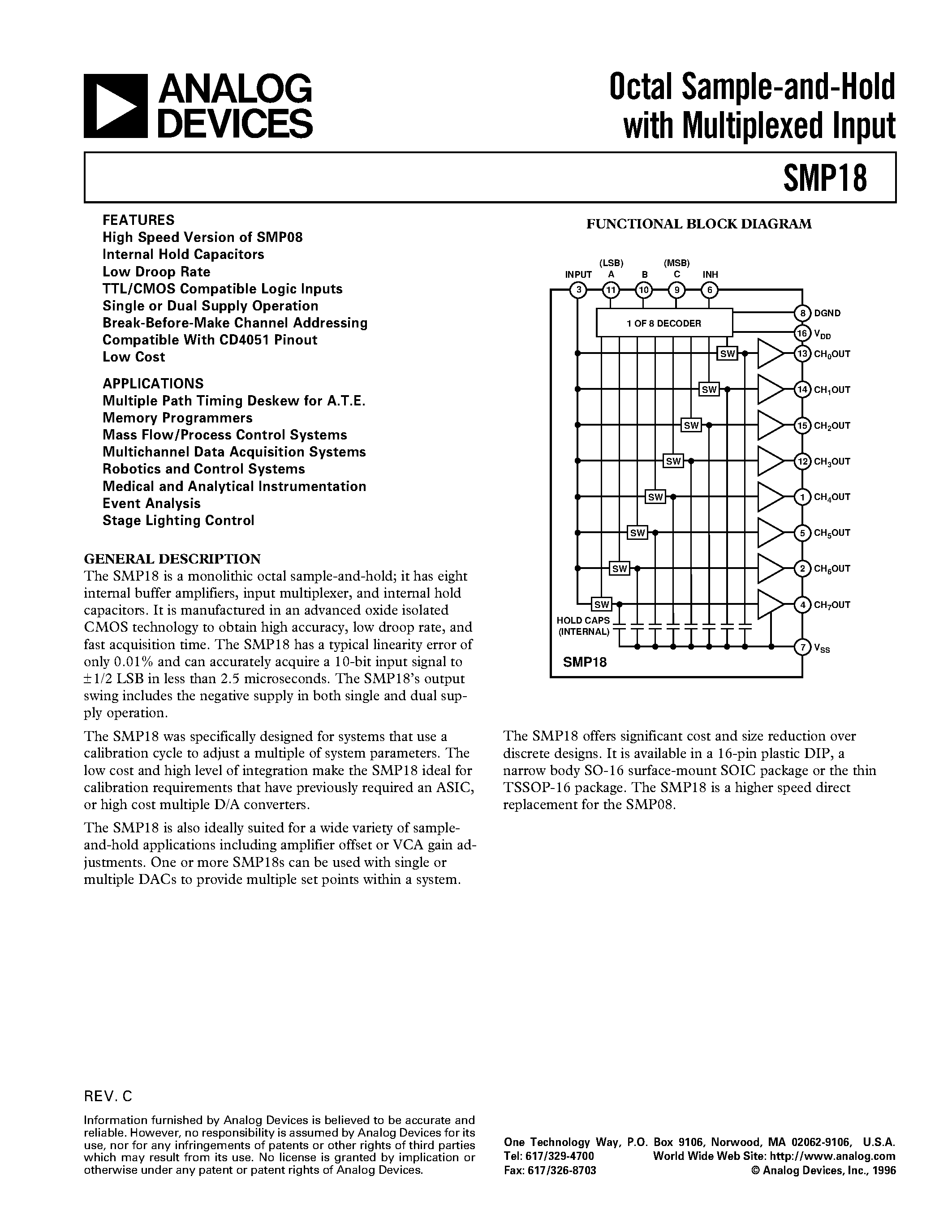 Datasheet SMP18FP - Octal Sample-and-Hold with Multiplexed Input page 1