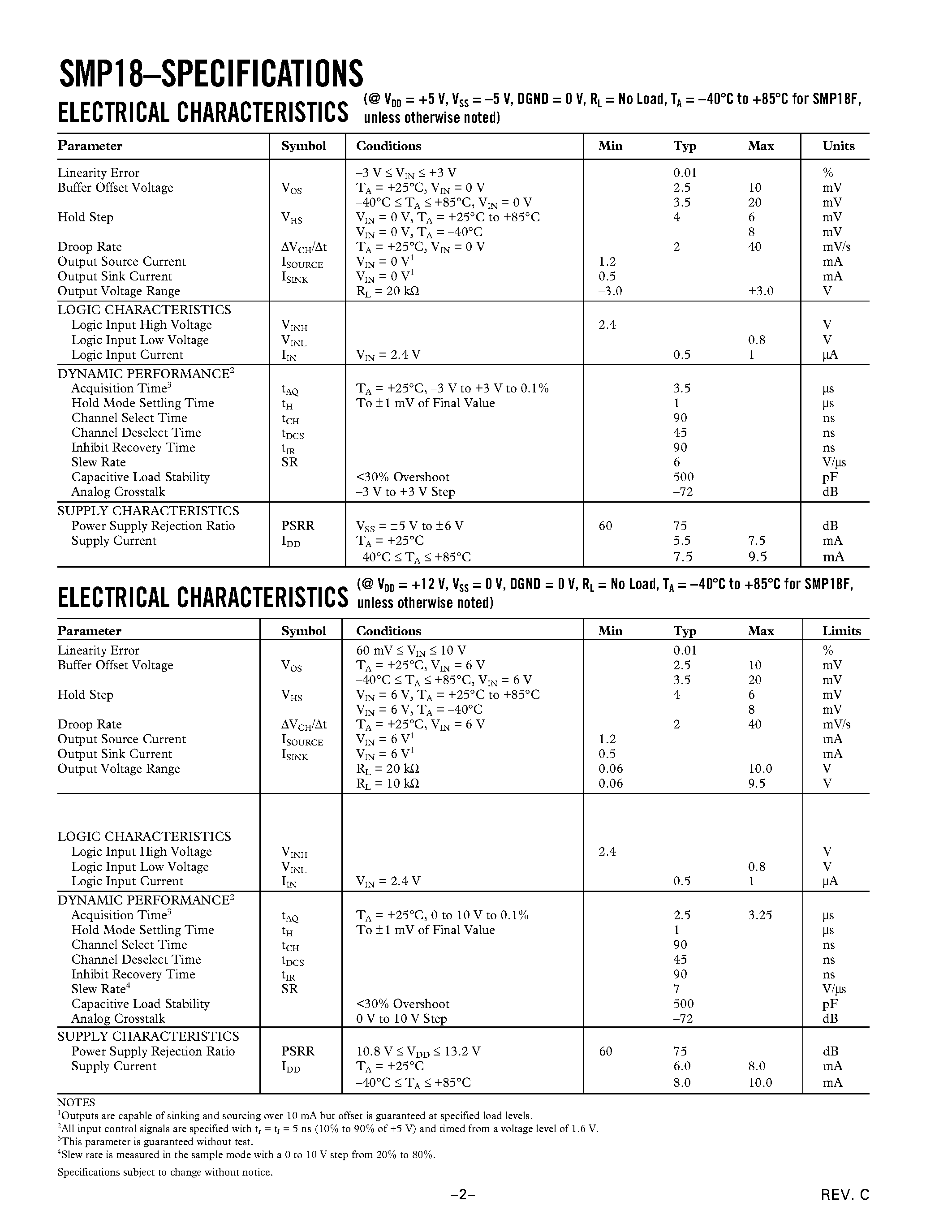 Datasheet SMP18FS - Octal Sample-and-Hold with Multiplexed Input page 2