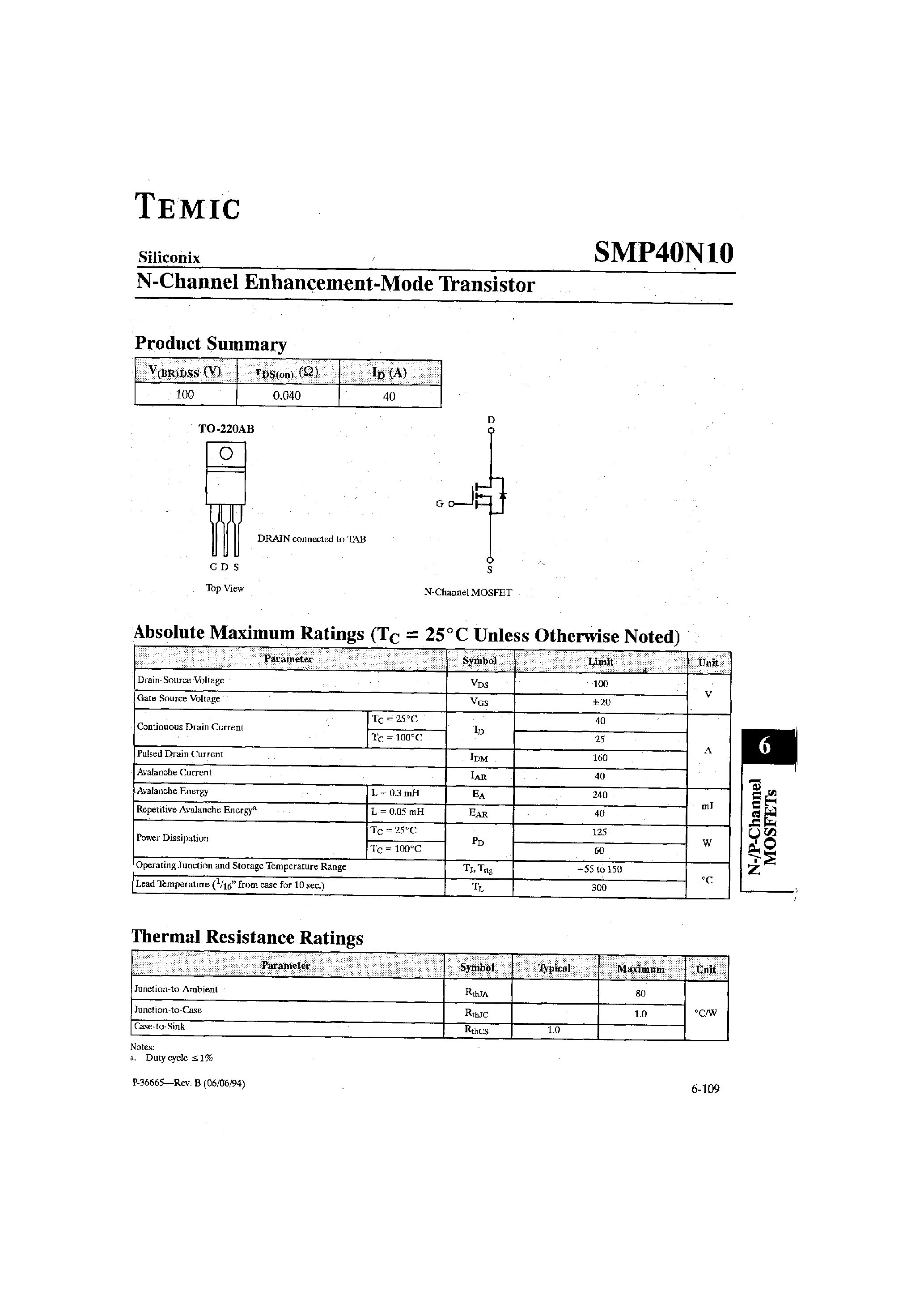 Datasheet SMP40N10 - N-Channel Enhancement-Mode Transistor page 1
