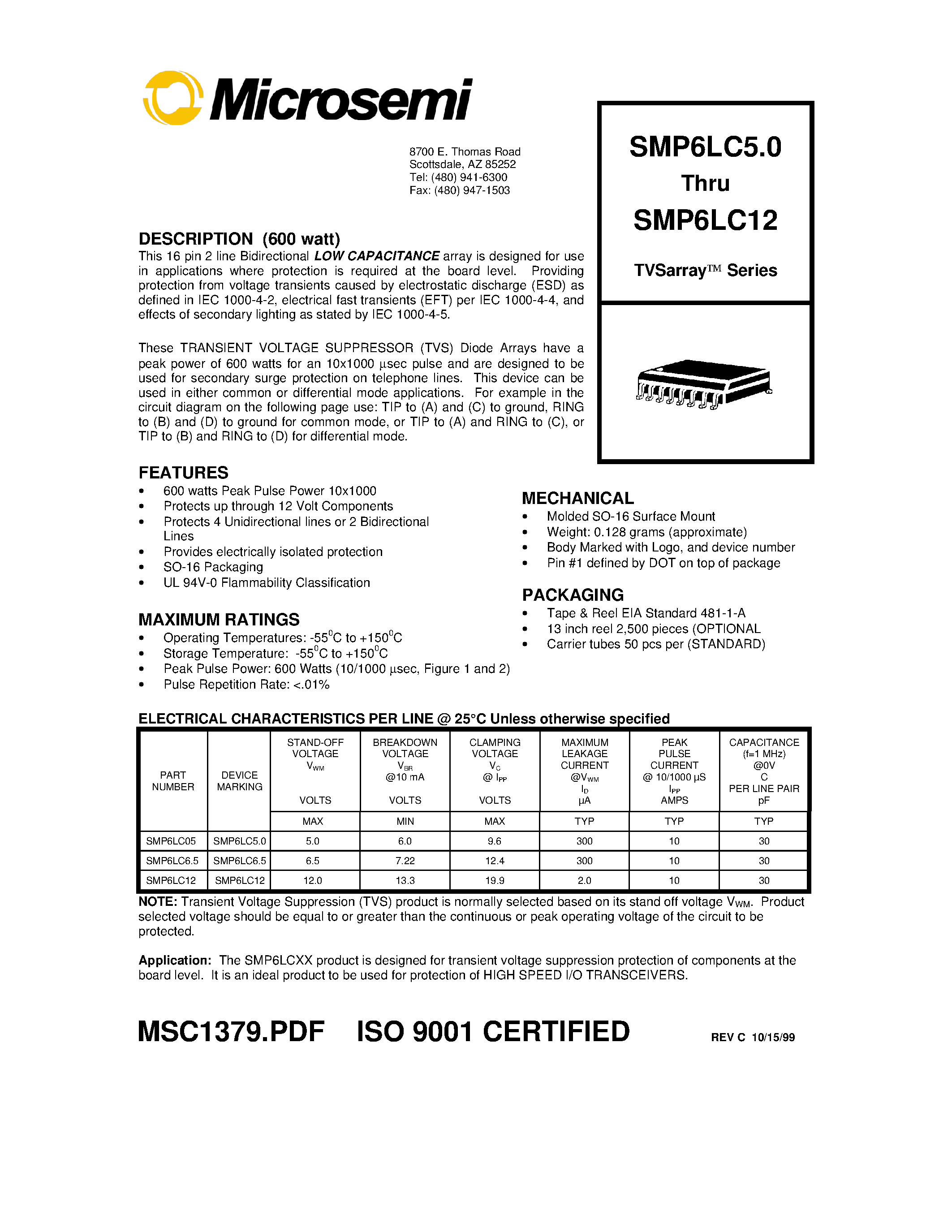 Datasheet SMP6LC12 - TVSarray Series page 1