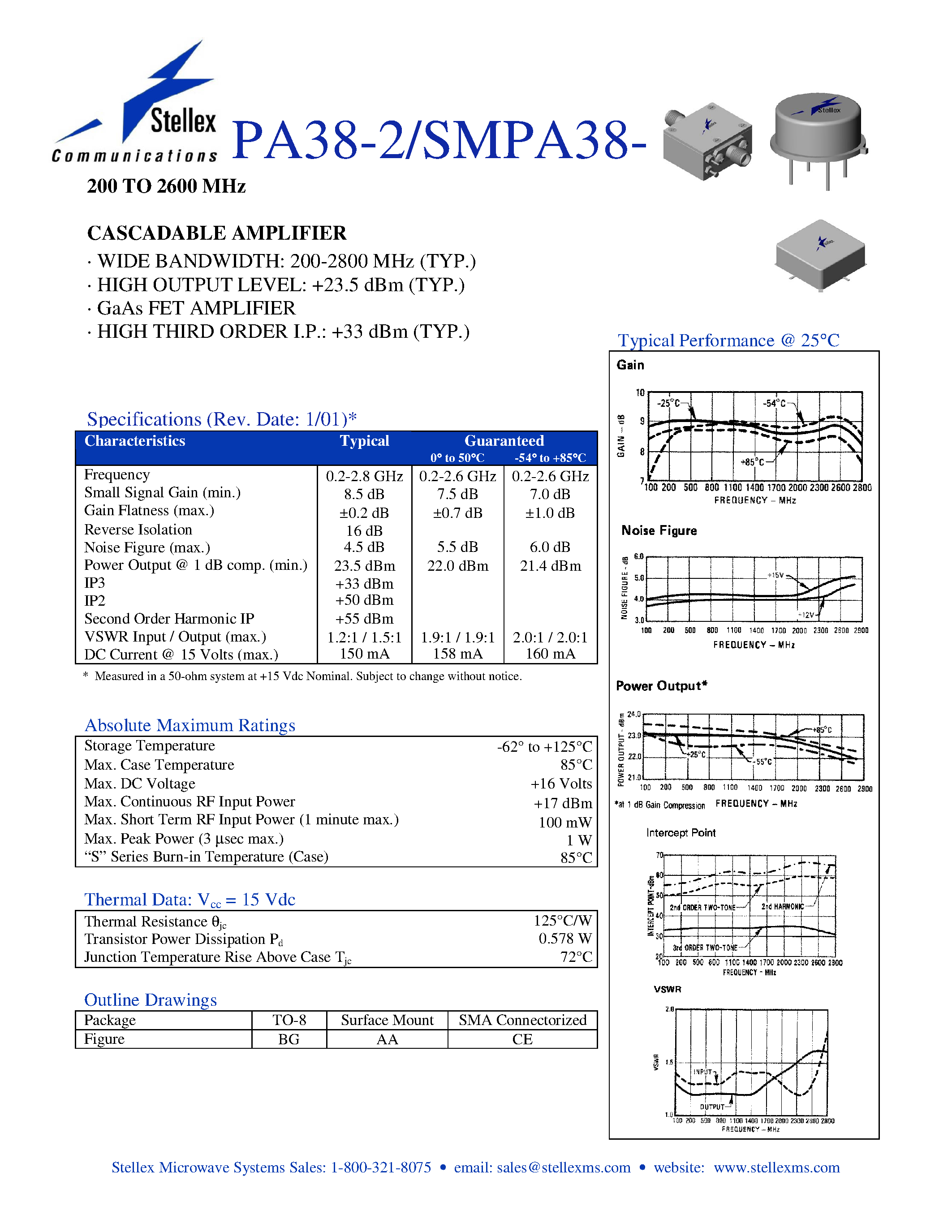 Datasheet SMPA38-2 - 200 TO 2600 MHz CASCADABLE AMPLIFIER page 1