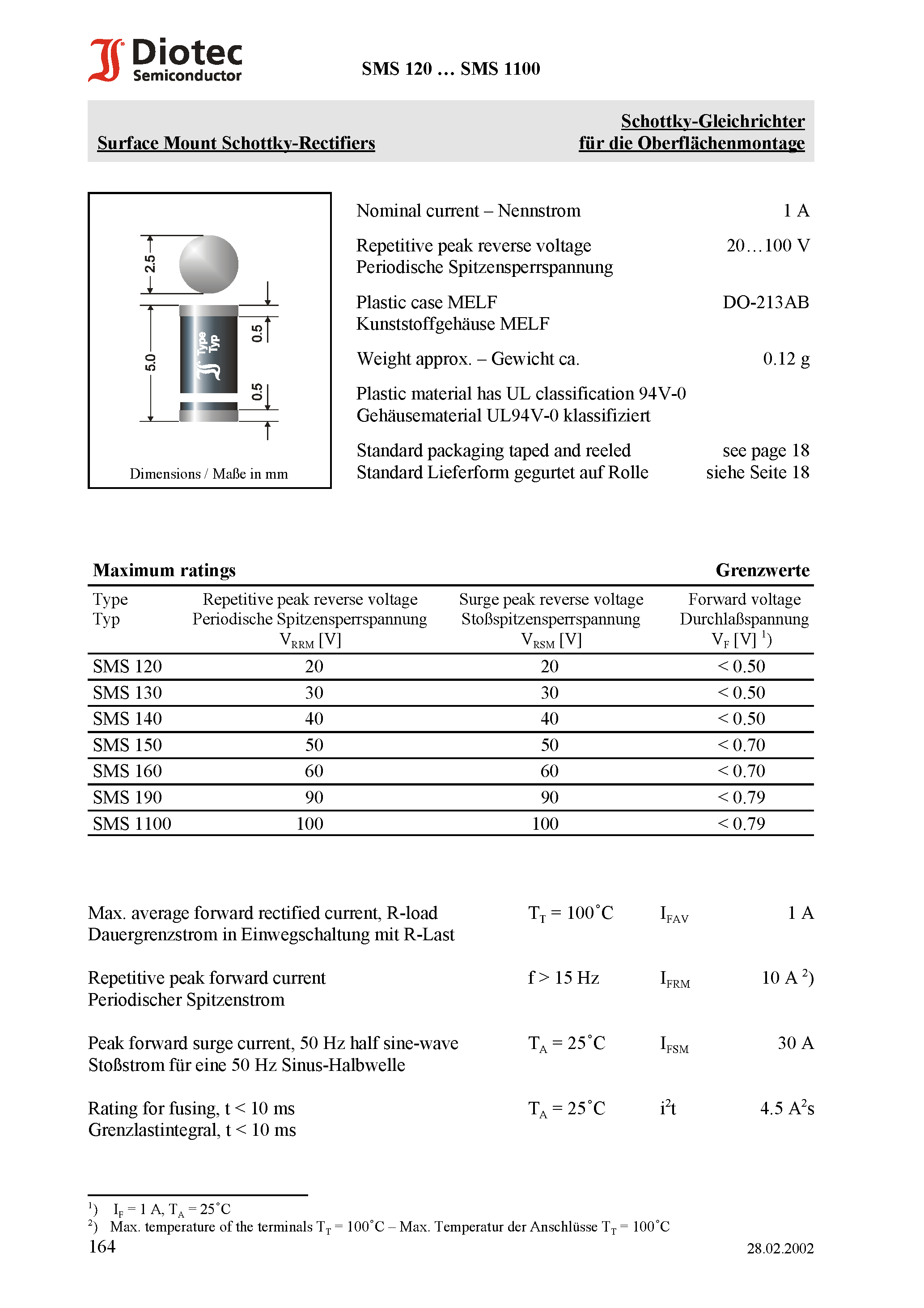 Datasheet SMS1100 - Surface Mount Schottky-Rectifiers page 1