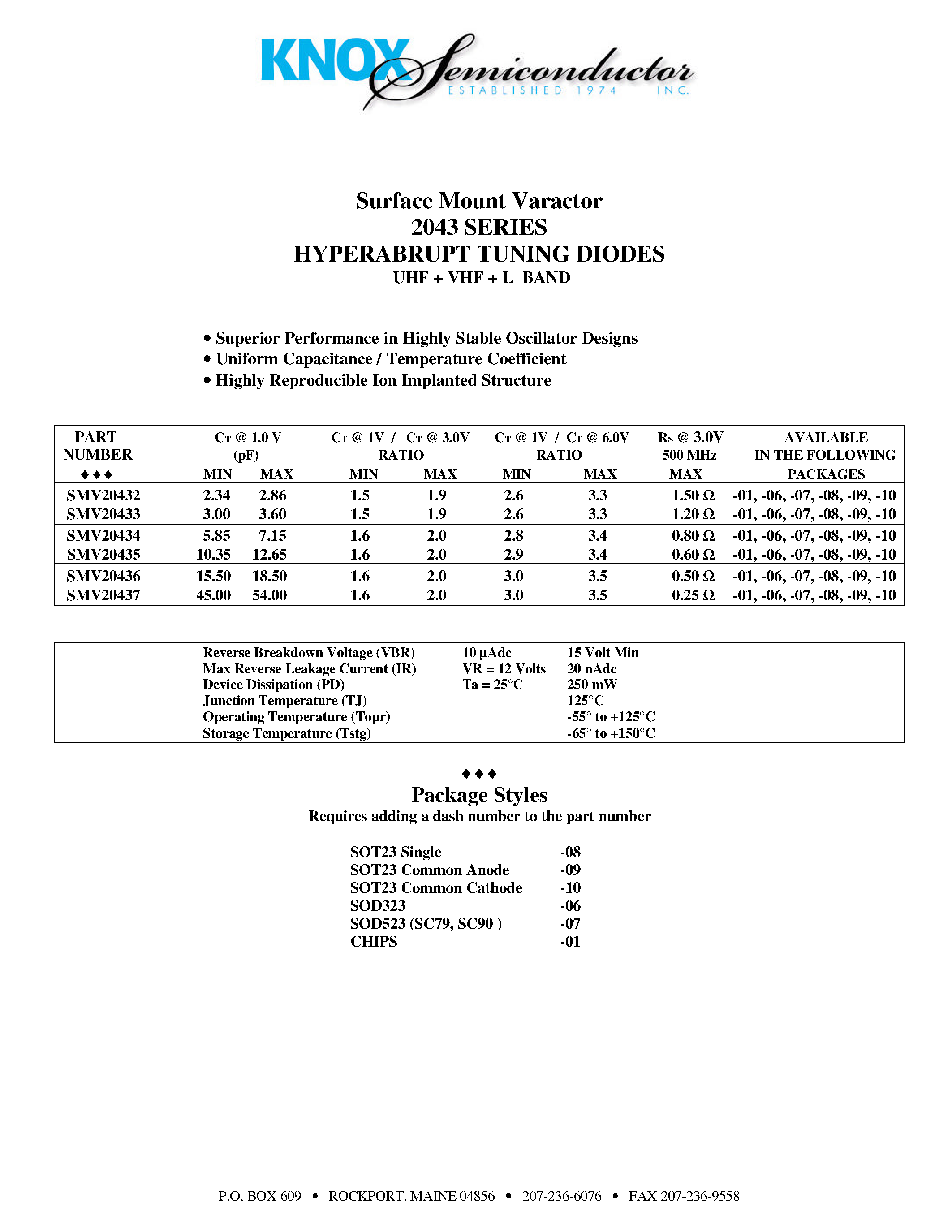 Даташит на микросхему SMV20434 страница 1 Даташит SMV20434 - Surface Mount Varactor 2043 SERIES HYPERABRUPT TUNING DIODES страница 1