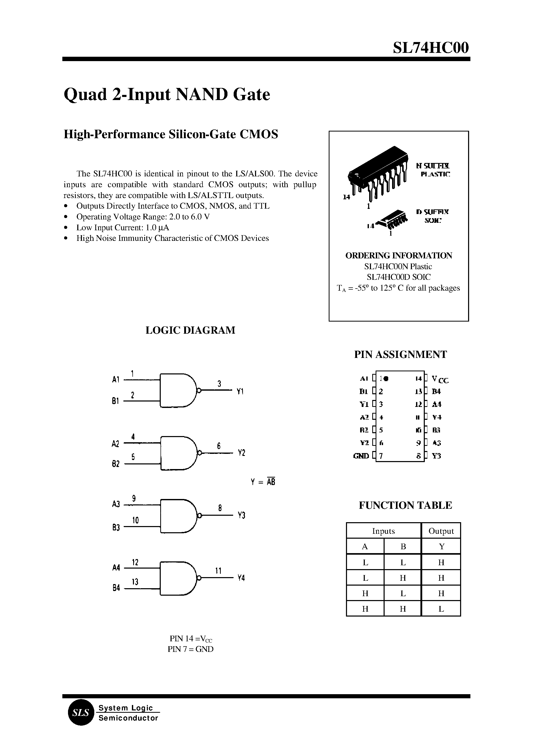 Datasheet SL74HC00D - Quad 2-Input NAND Gate page 1