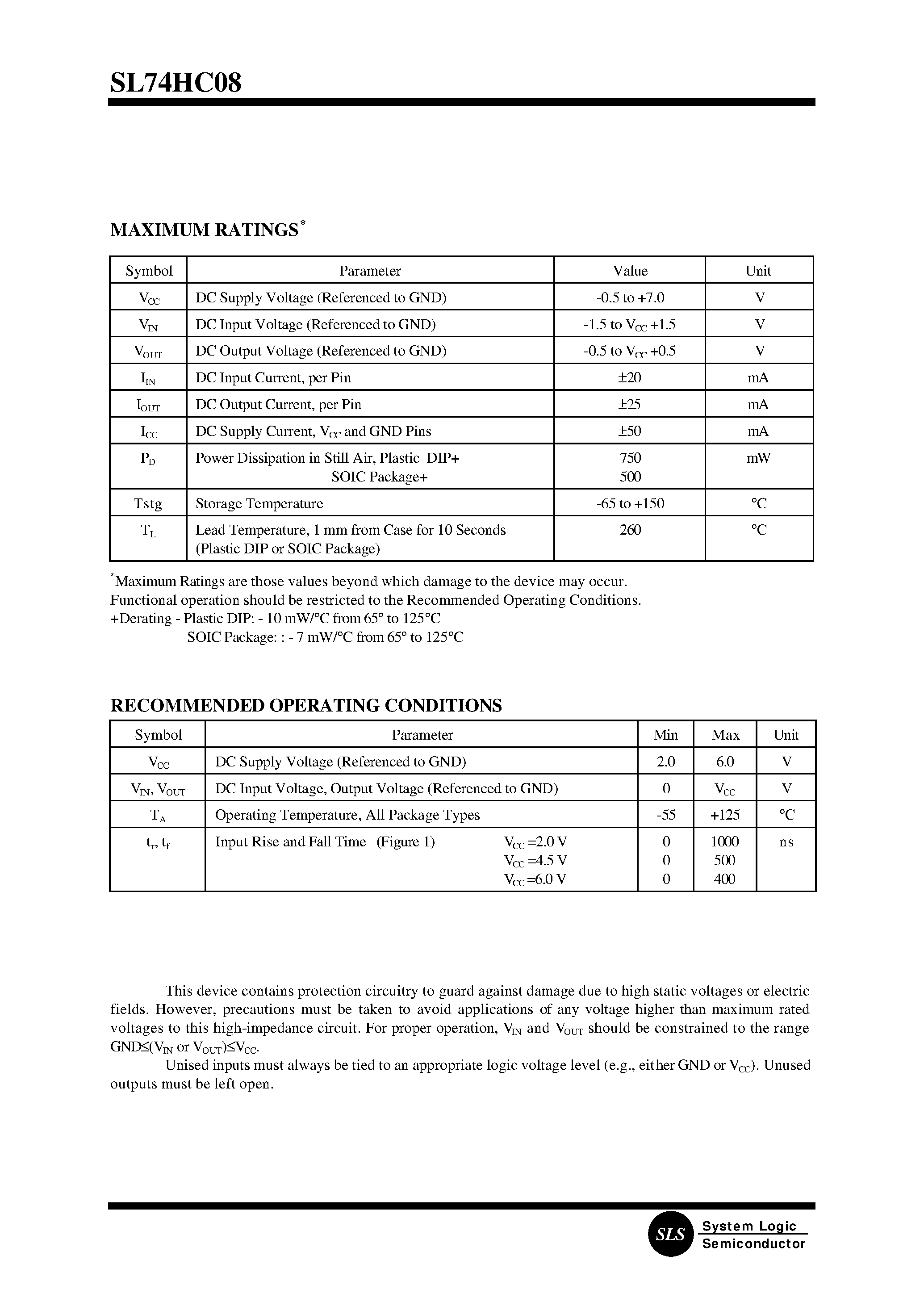 Datasheet SL74HC08D - Quad 2-Input AND Gate page 2
