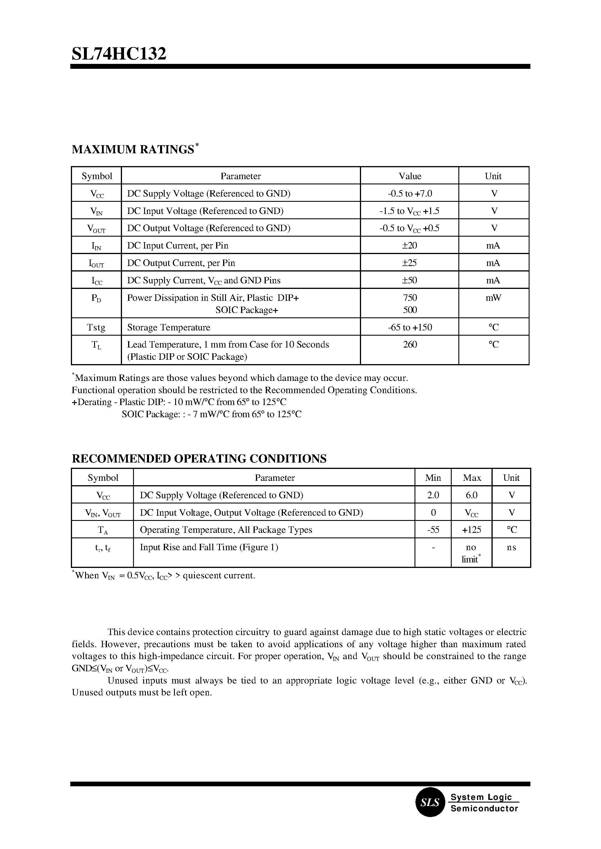 Datasheet SL74HC132N - Quad 2-Input NAND Gate page 2