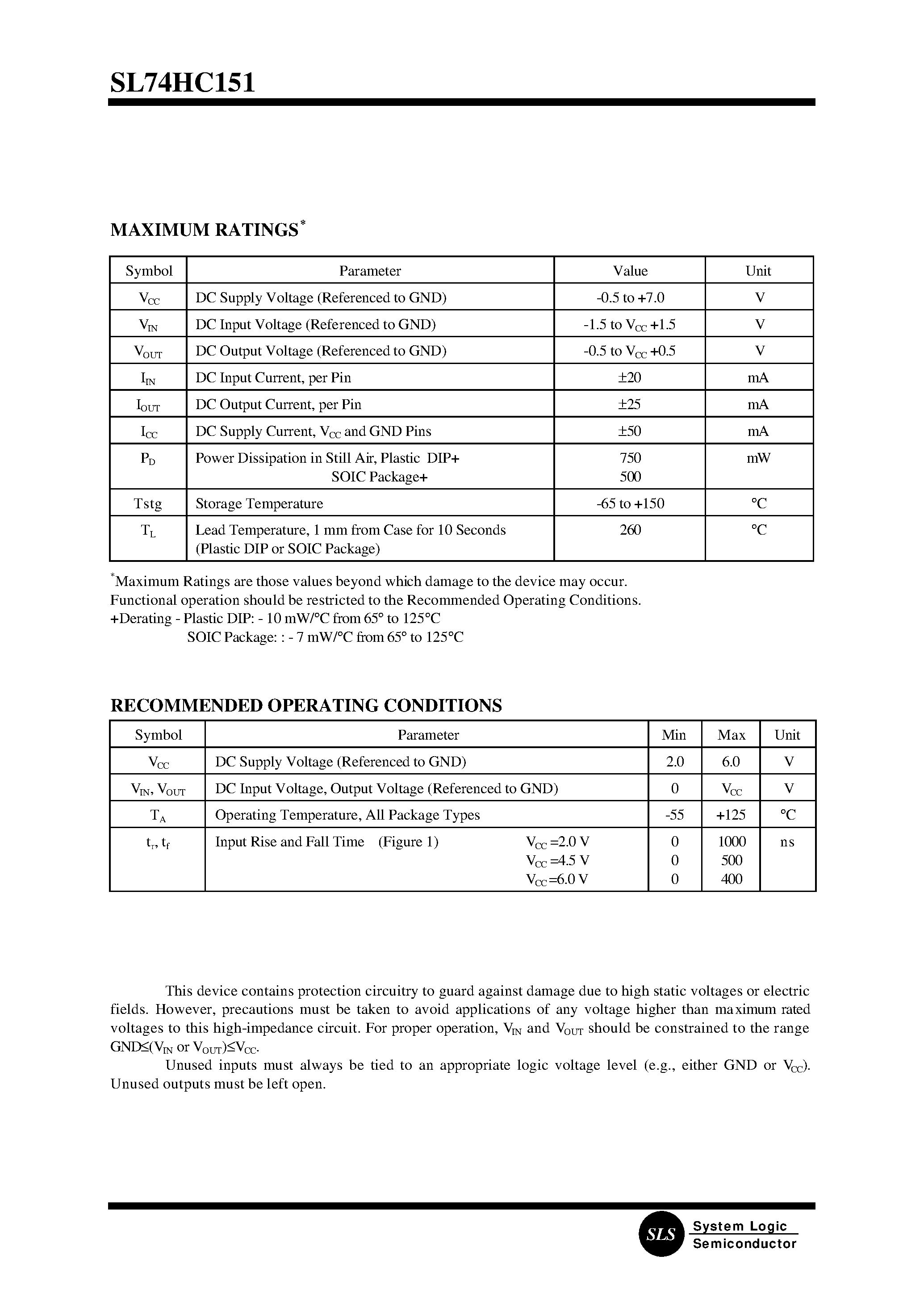 Даташит на микросхему SL74HC151N страница 2 Даташит SL74HC151N - 8-Input Data Selector/Multiplexer страница 2
