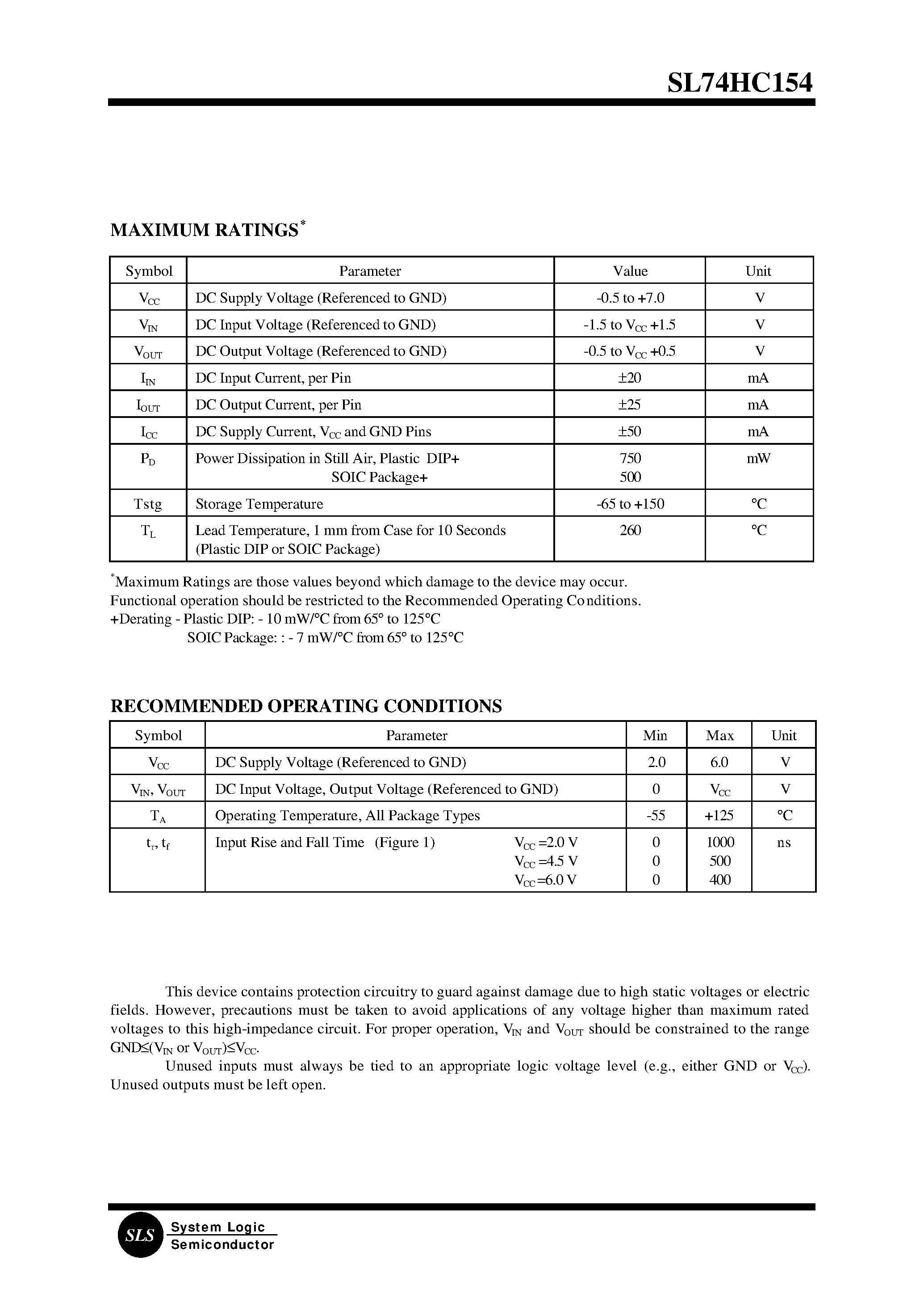 Datasheet SL74HC154N page 2 Datasheet SL74HC154N - 1- of-16 Decoder/Demultiplexer page 2