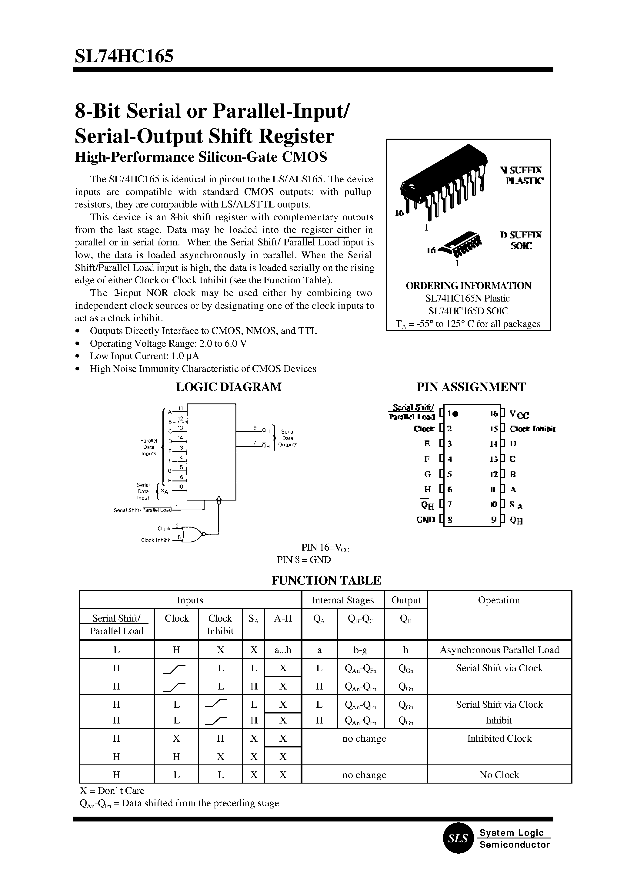 Даташит на микросхему SL74HC165 страница 1 Даташит SL74HC165 - 8-Bit Serial or Parallel-Input/ Serial-Output Shift Register страница 1