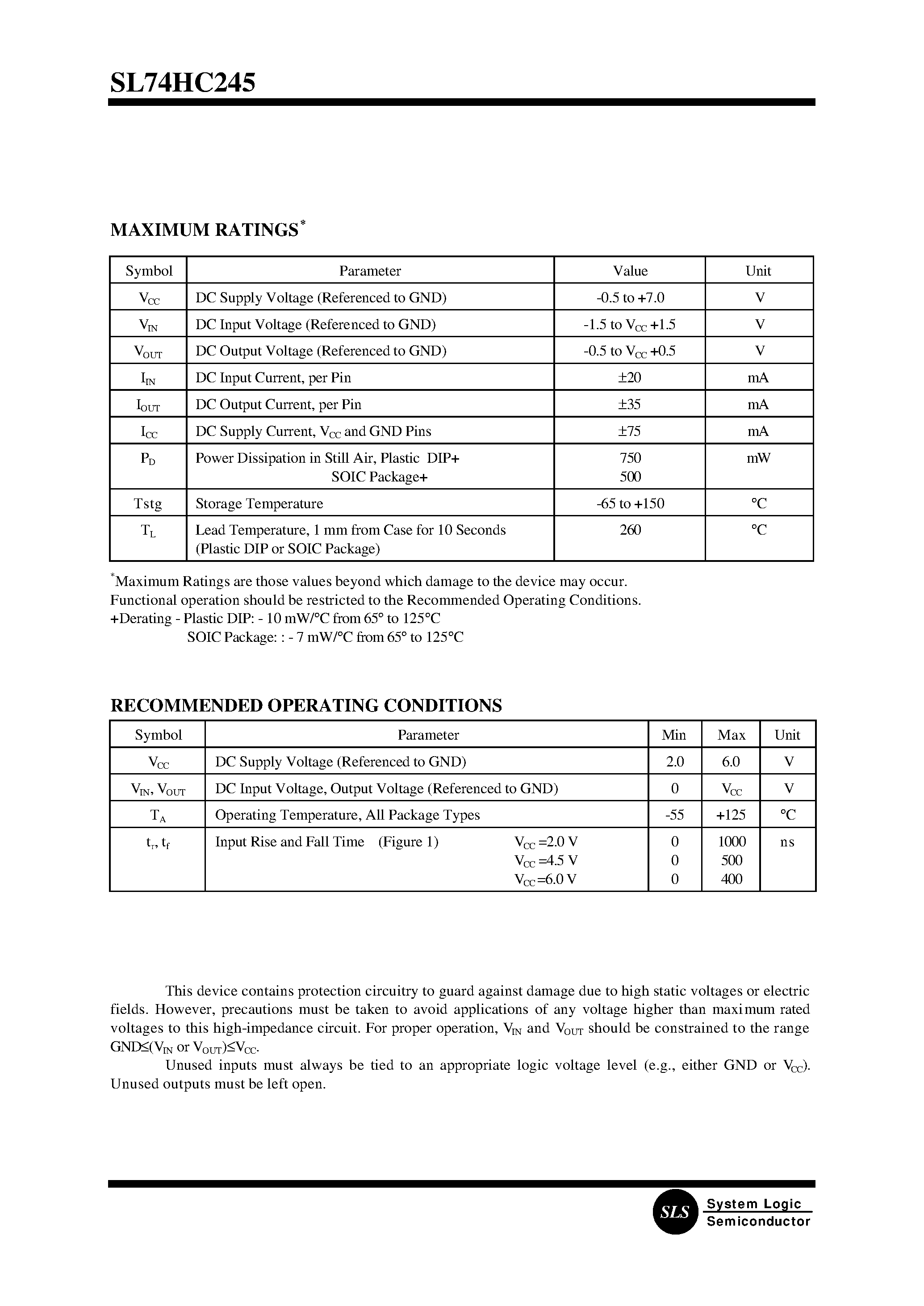 Datasheet SL74HC245D - Octal 3-State Noninverting Bus Transceiver page 2