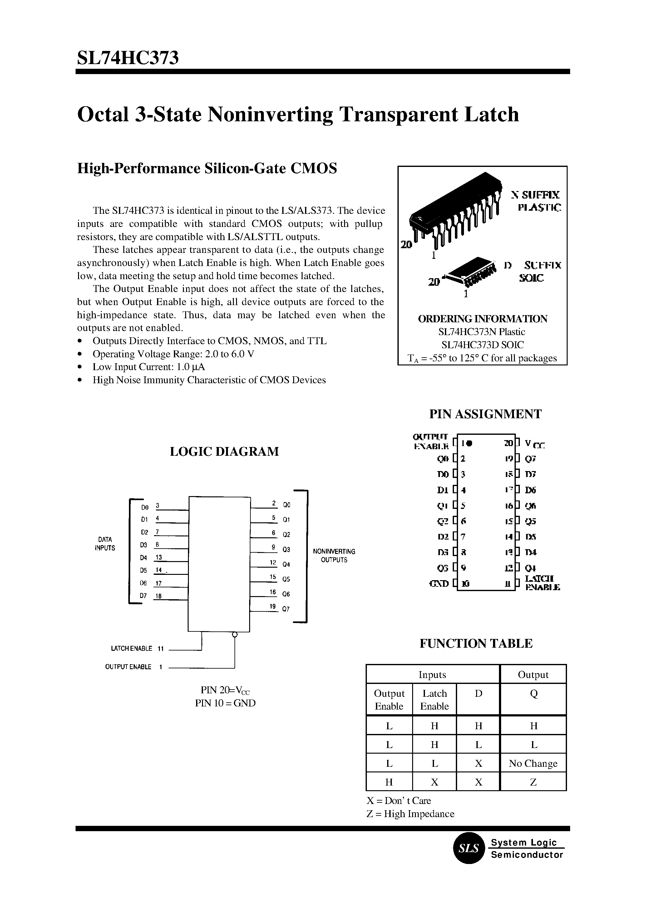 Datasheet SL74HC373D - Octal 3-State Noninverting Transparent Latch page 1