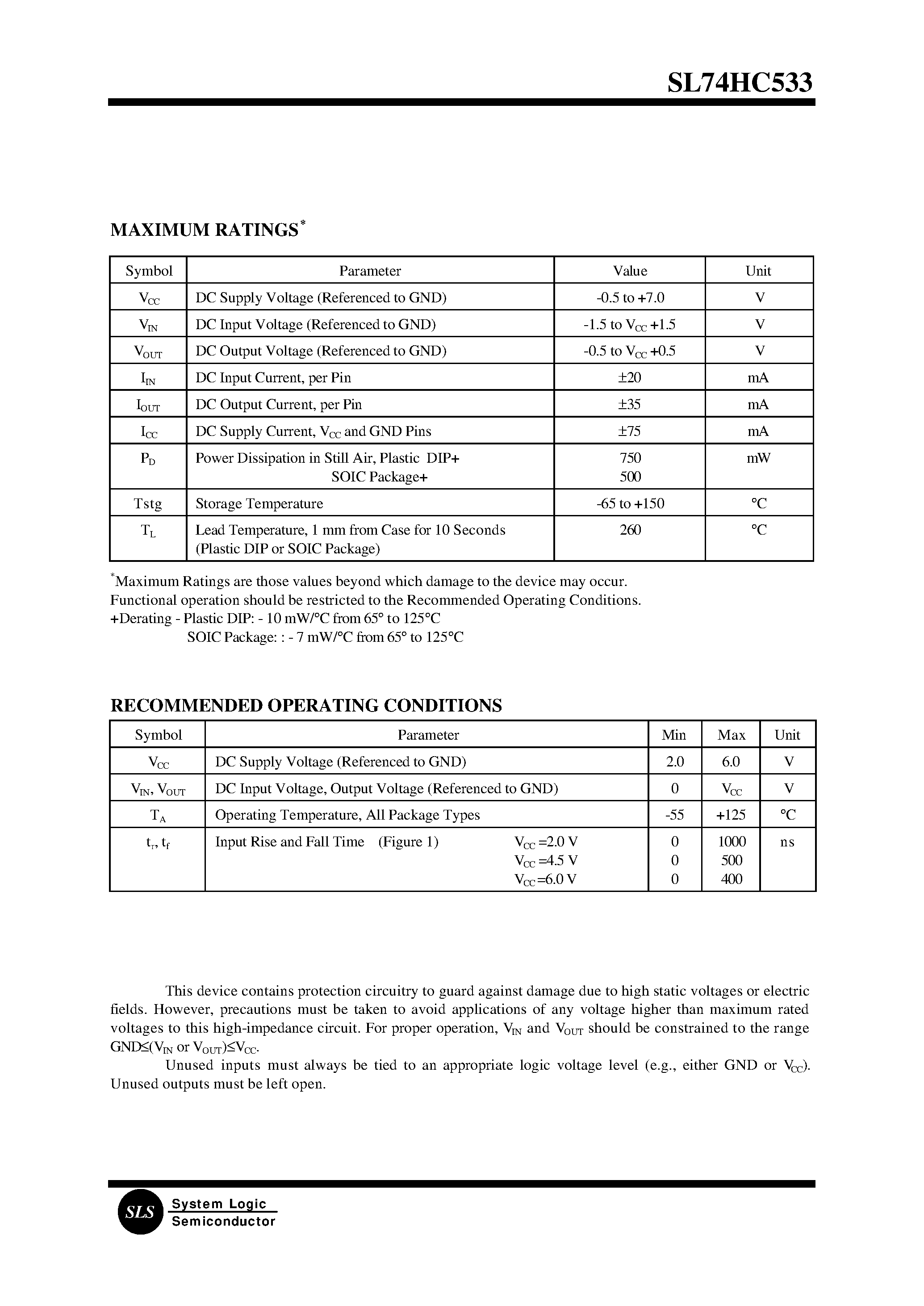 Datasheet SL74HC533D - Octal 3-State Inverting Transparent Latch(High-Performance Silicon-Gate CMOS) page 2
