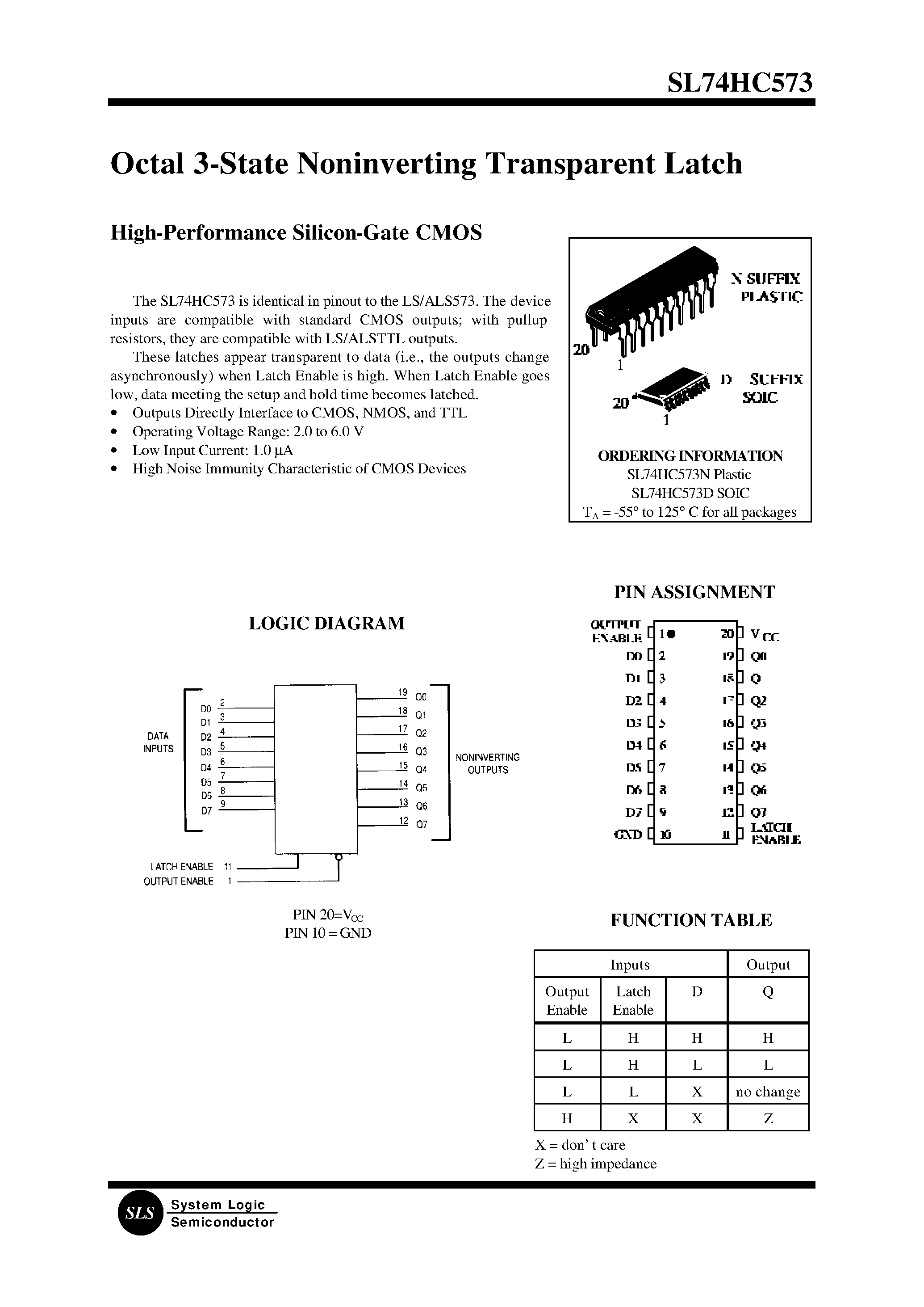Даташит на микросхему SL74HC573 страница 1 Даташит SL74HC573 - Octal 3-State Noninverting Transparent Latch(High-Performance Silicon-Gate CMOS) страница 1