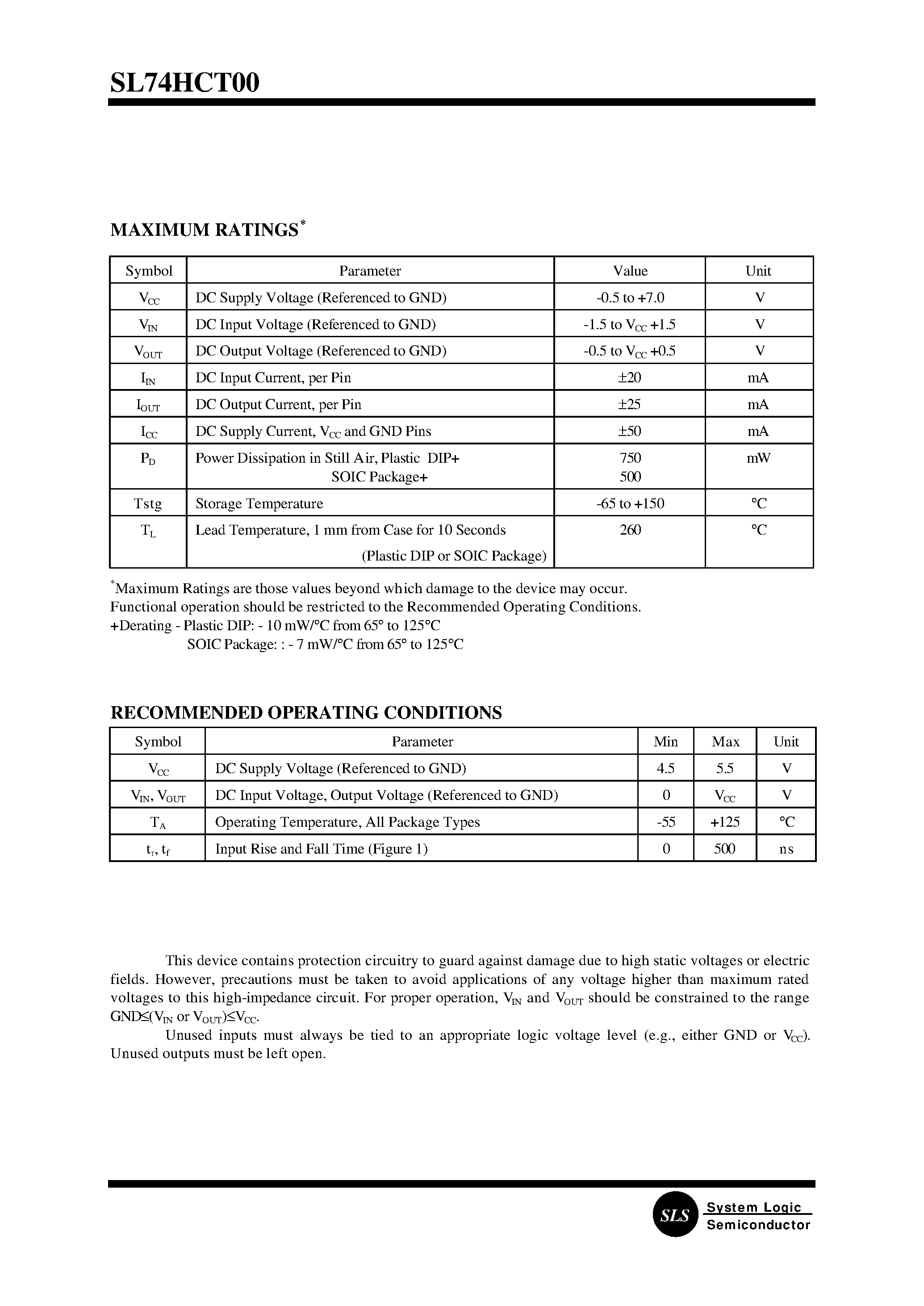 Datasheet SL74HCT00D page 2 Datasheet SL74HCT00D - Quad 2-Input NAND Gate(High-Performance Silicon-Gate CMOS) page 2