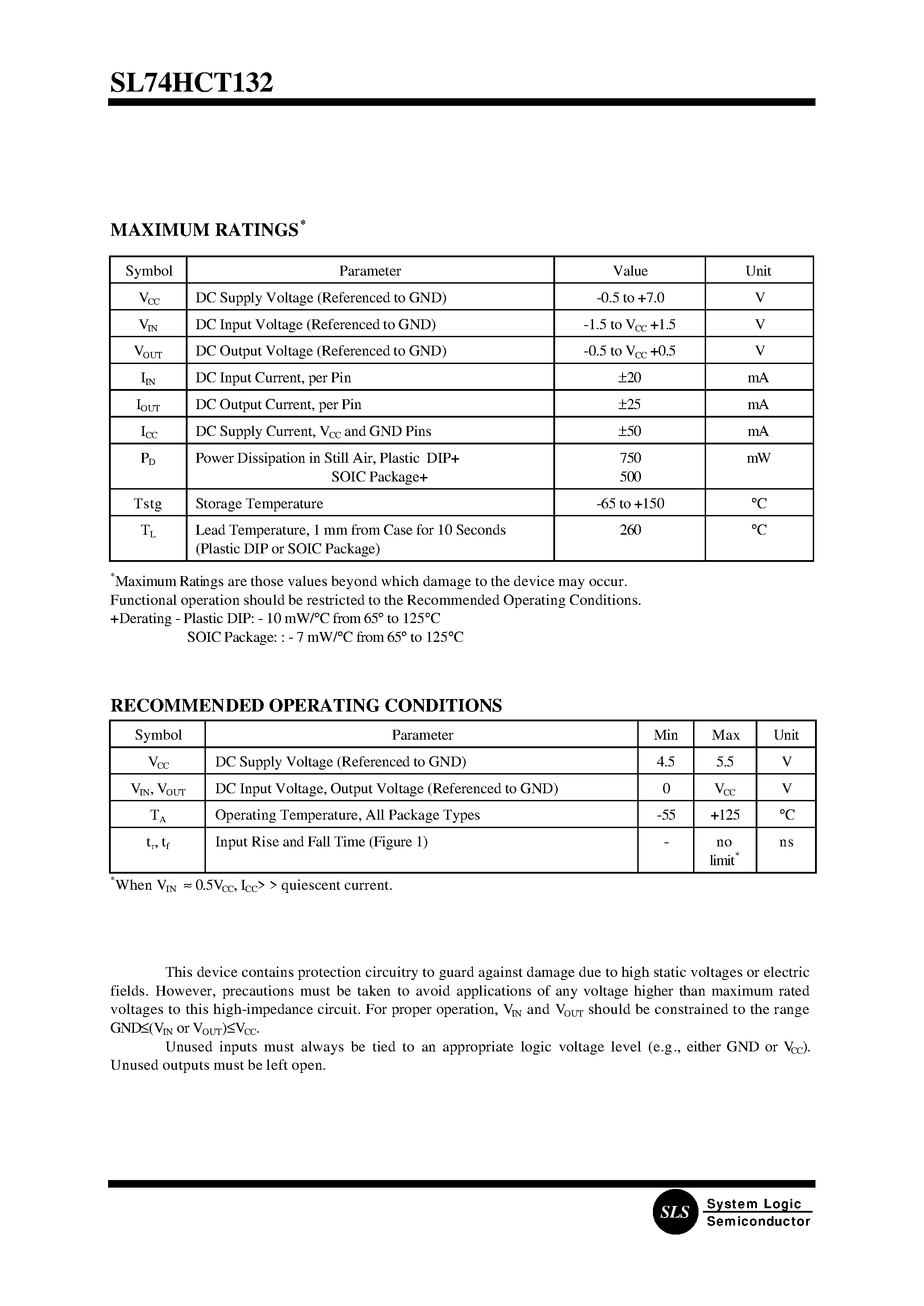 Datasheet SL74HCT132D page 2 Datasheet SL74HCT132D - Quad 2-Input NAND Gate with Schmitt-Trigger Inputs(High-Performance Silicon-Gate CMOS) page 2