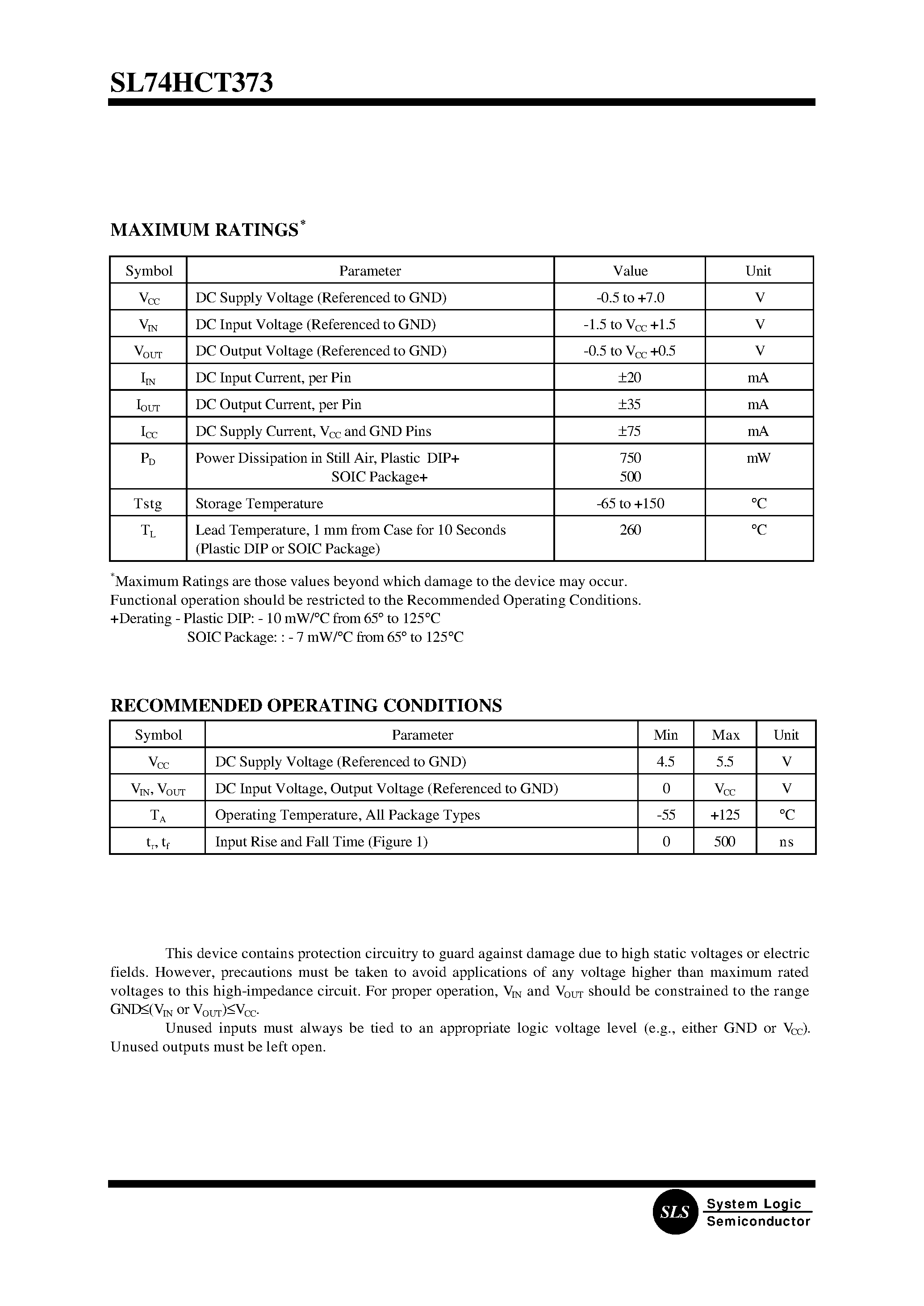 Datasheet SL74HCT373 - Octal 3-State Noninverting Transparent Latch(High-Performance Silicon-Gate CMOS) page 2