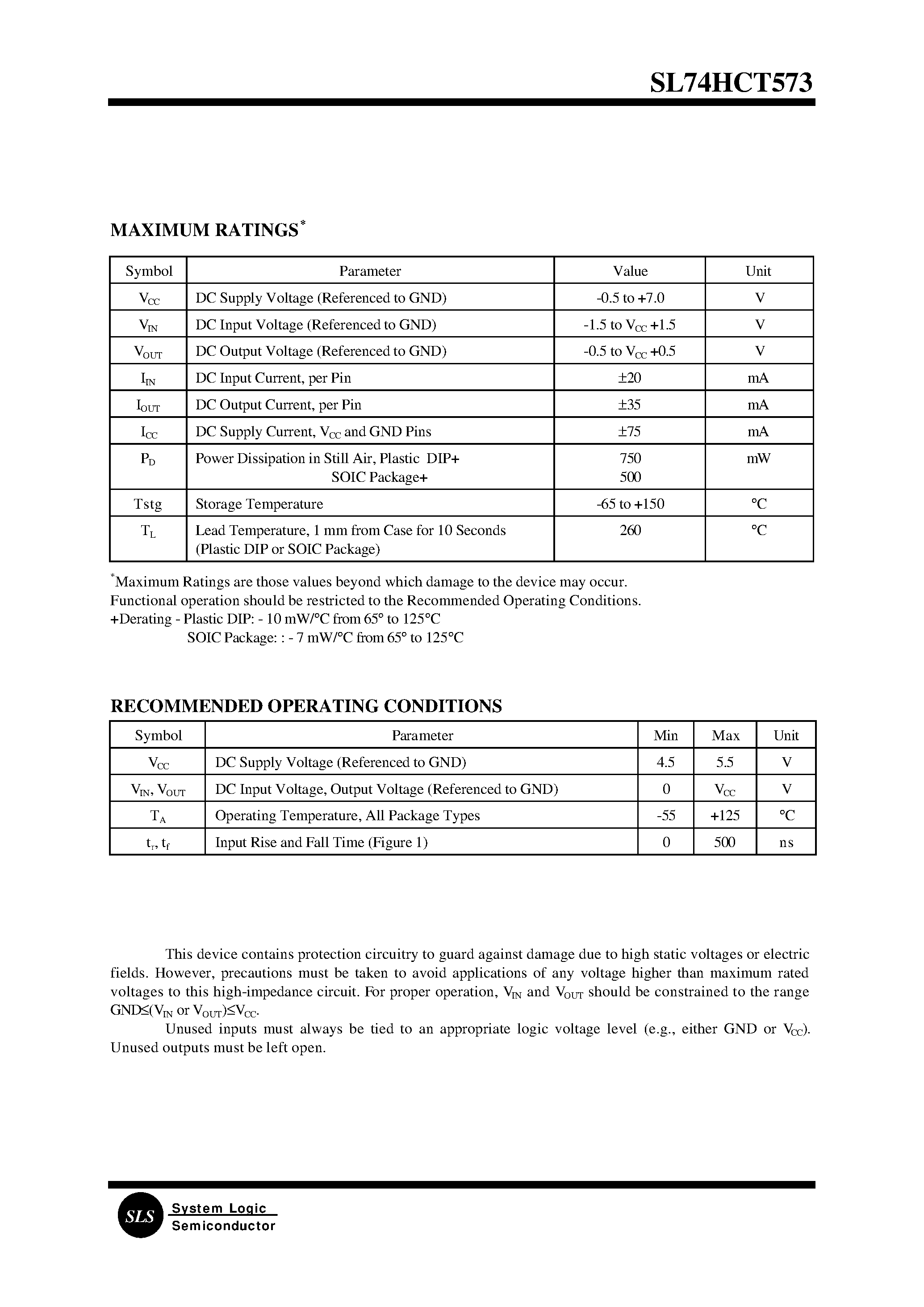Datasheet SL74HCT573 - Octal 3-State Noninverting Transparent Latch(High-Performance Silicon-Gate CMOS) page 2
