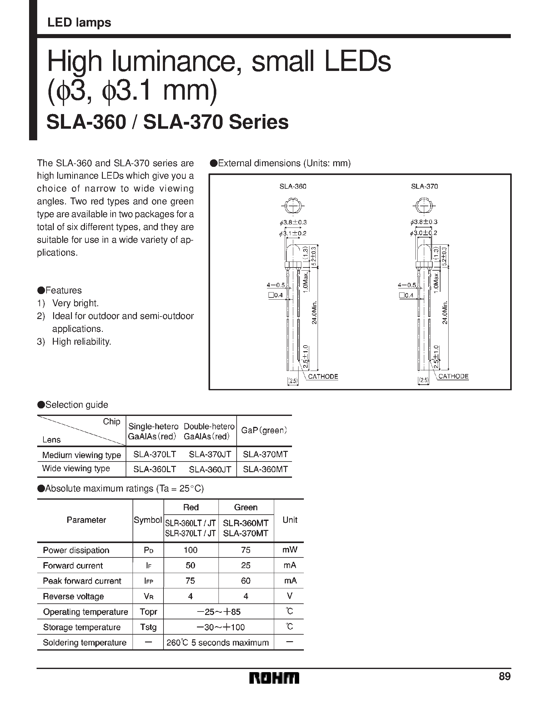 Datasheet SLA-360 page 1 Datasheet SLA-360 - High luminance/ small LEDs (3/ 3.1 mm) page 1