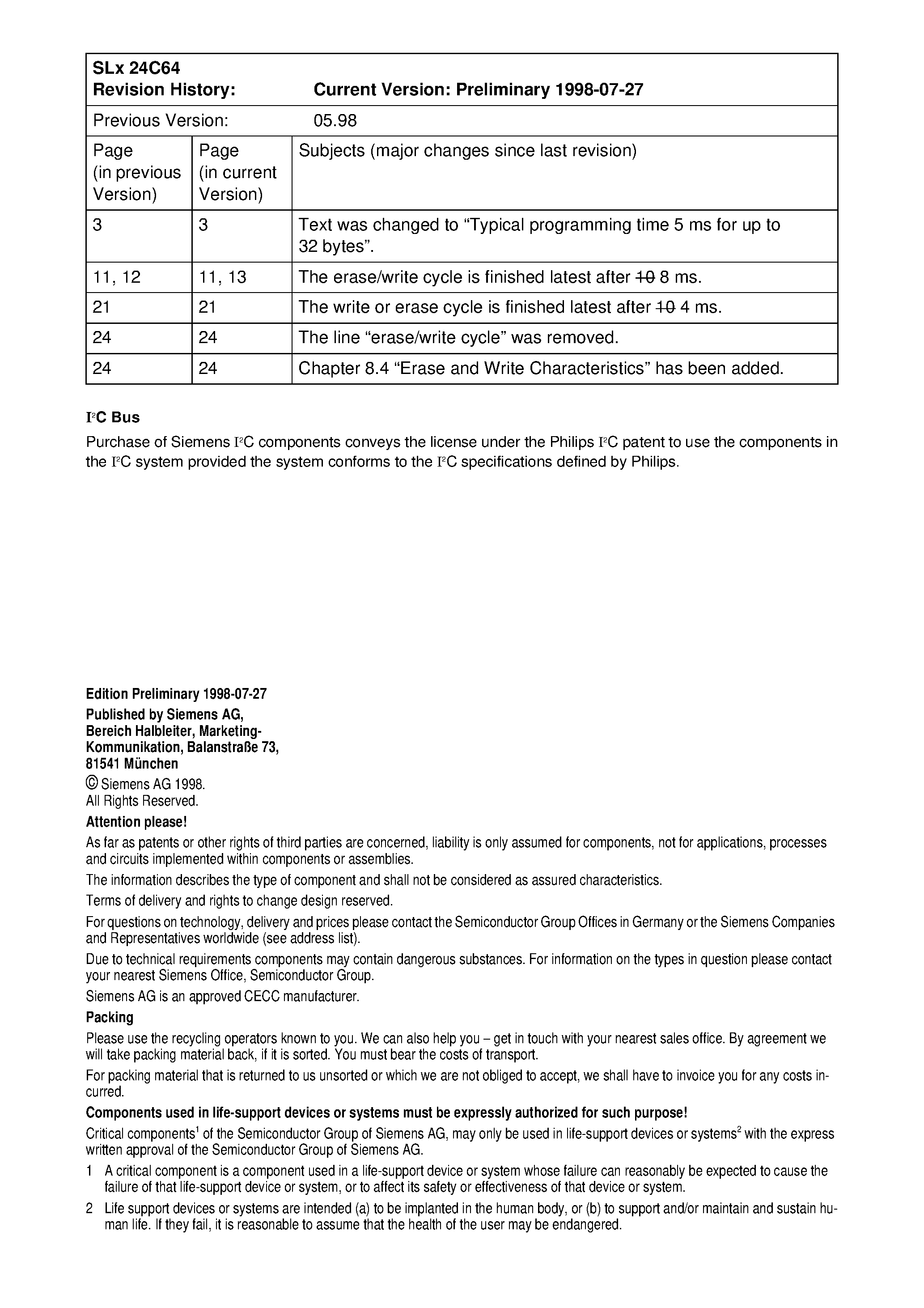 Datasheet SLA24C64-D - 64 Kbit 8192 x 8 bit Serial CMOS EEPROMs/ I2C Synchronous 2-Wire Bus page 2