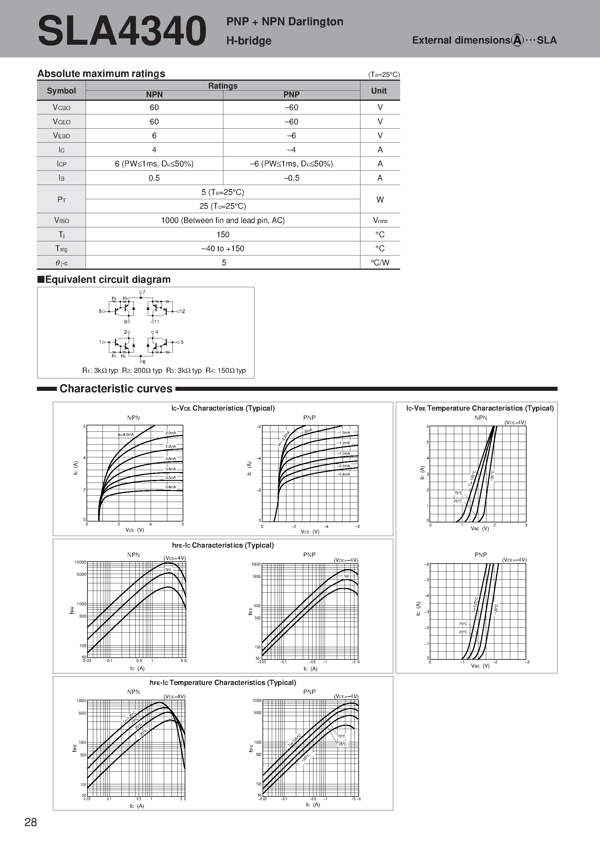 Даташит SLA4340 - PNP + NPN Darlington H-bridge страница 1